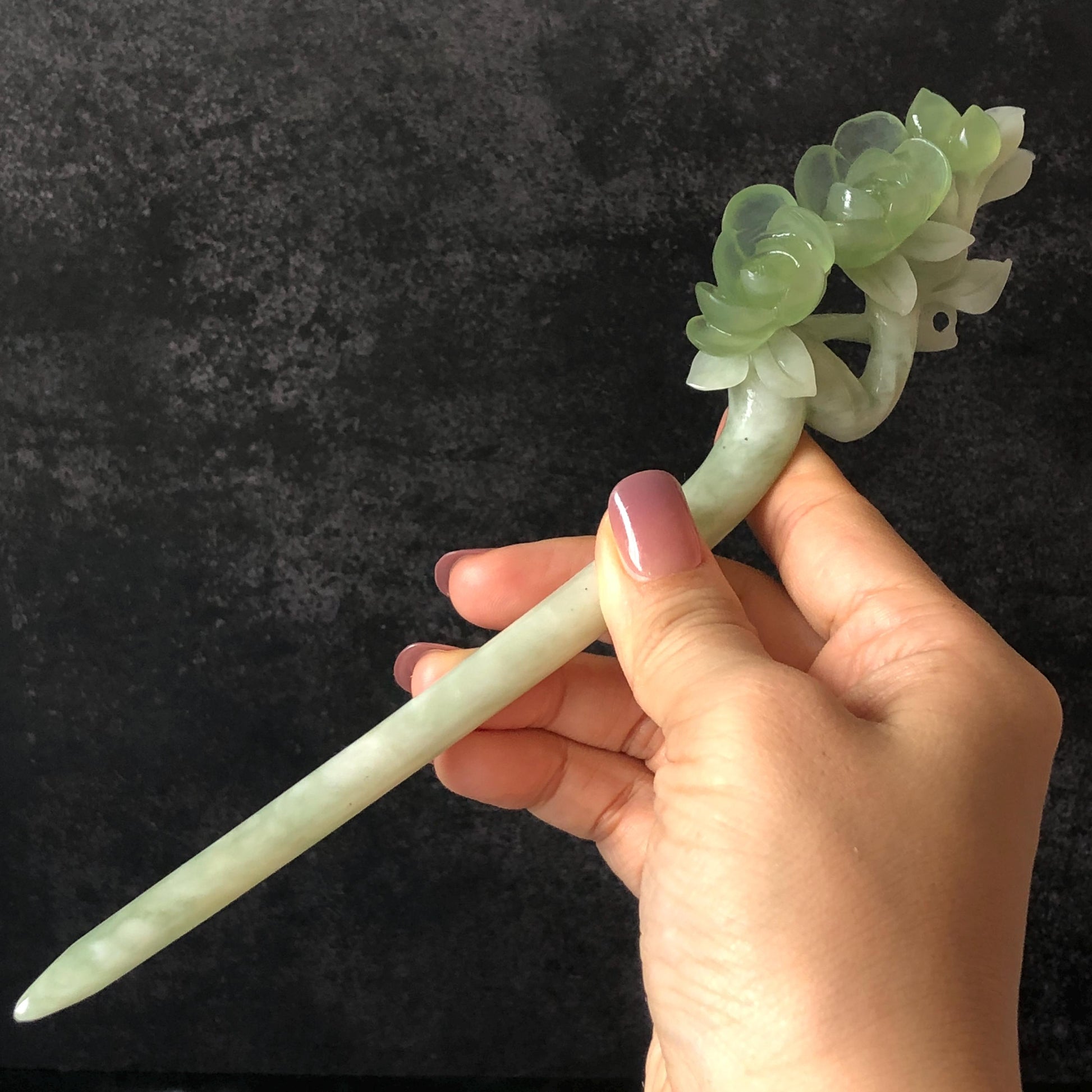 Xiu Jade Peach Blossom Flower Hand Carved Hair Pin: Certificate Natural Serpentine White Green Jade Handcrafted Hanfu Hair Stick Gift for her Bridal Shower gift bridal hair clip wedding headpiece wedding hair jewelry bridal hair accessories green jade carving white jade hand engraved flower hair stick japanese hairpins korean hair stick chinese hair comb vintage hair pins antique hair fork hanfu hair pins certified untreated jade 3D stone carving hair claws hair crown