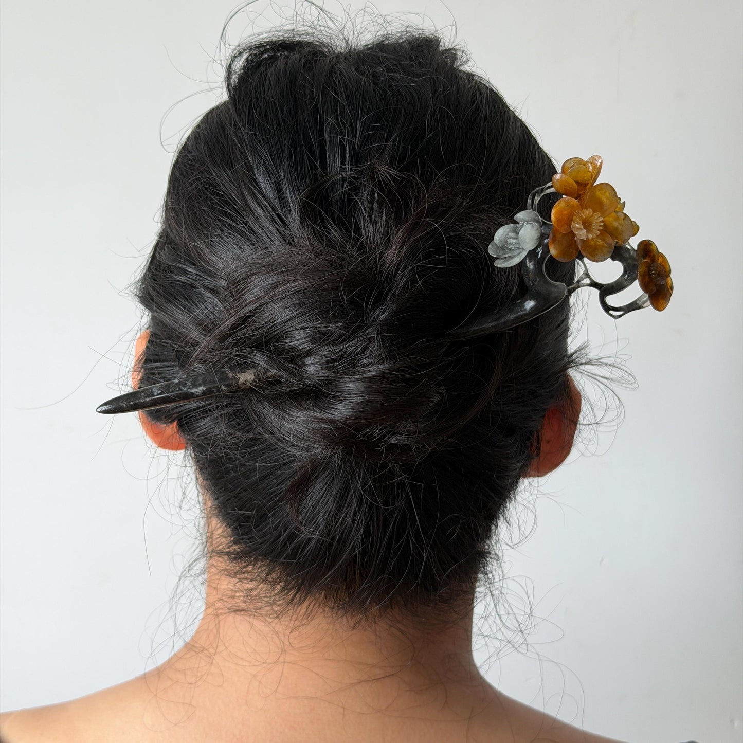 Xiu Jade Plum Blossom Flower Hand Carved Hair Pin: Natural Certified Serpentine Muticolor Black White Yellow Jade Handcrafted Flower Hair Stick | Asian Vintage Hair Fork 3D stone carving Hair Jewelry Chinese Hanfu Hair Fork gift for her yellow jade carving white jade black jade flower carving hand engraved hairpins japanese hair stick korean hair pins hair fork hair comb antique hairpins wedding headpiece engagement hair jewelry bridal shower gift wedding bridal hair accessory asian hair crown