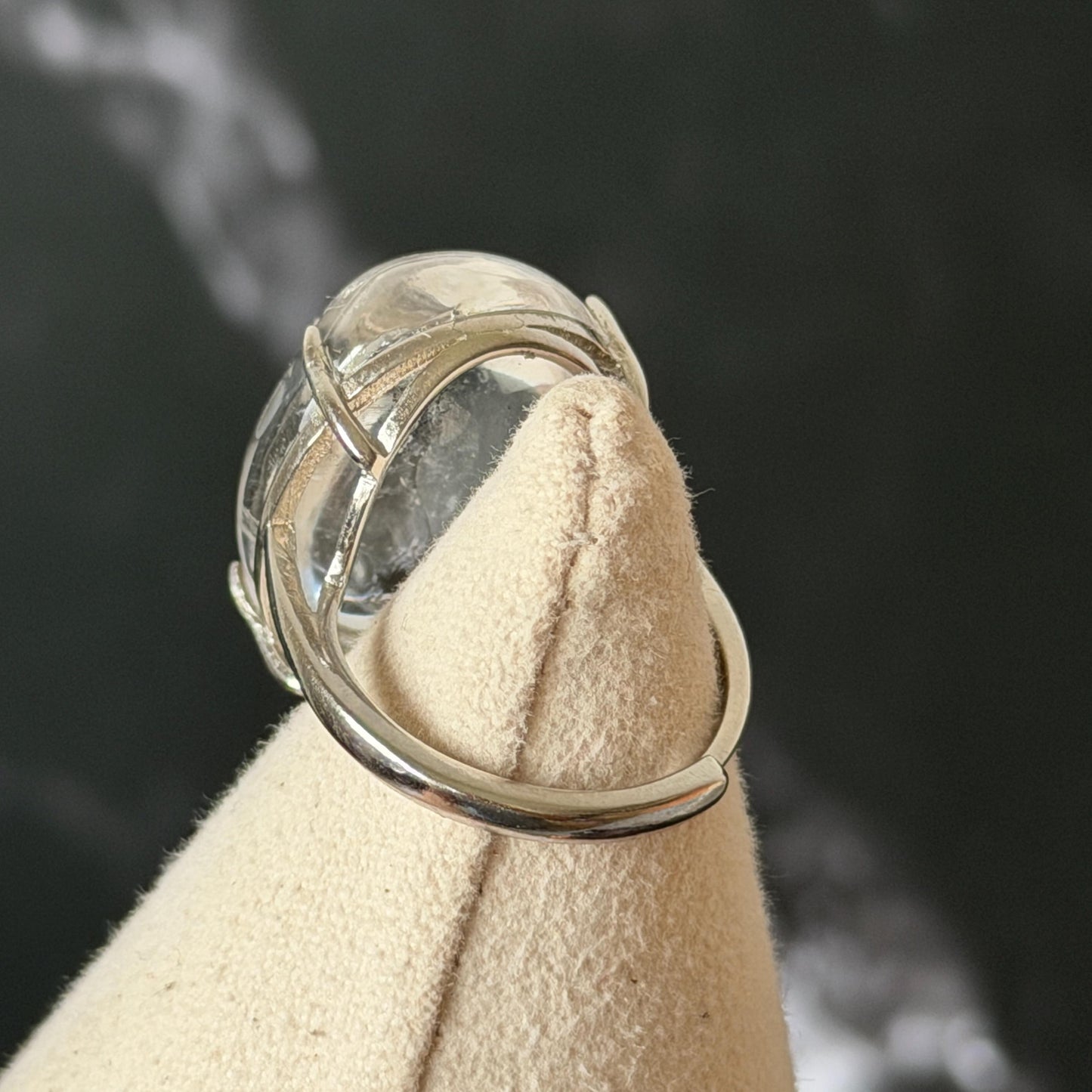 Enhydro Quartz (Herkimer Diamond) S925 Silver Adjustable Ring: Moving Sand Waterfall and Shifting Bubble Inclusion Polished Crystal Statement Ring for Women ring band ring cocktail ring crystal stackable ring 7 chakra crystal ring meditation crystal healing stone birthstone silver ring ring for men rainbow quartz inclusion quartz inclusion crystal minerals specimen silver ring free size ring adjustable ring holder rain quartz enhydro crystal inclusion crystal inclusion quartz