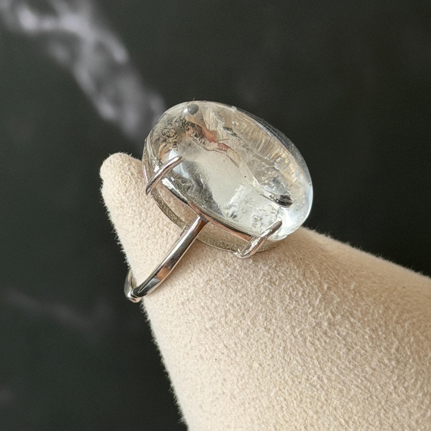 Enhydro Quartz (Herkimer Diamond) S925 Silver Adjustable Ring: Moving Sand Waterfall and Shifting Bubble Inclusion Polished Crystal Statement Ring for Women ring band ring cocktail ring crystal stackable ring 7 chakra crystal ring meditation crystal healing stone birthstone silver ring ring for men rainbow quartz inclusion quartz inclusion crystal minerals specimen silver ring free size ring adjustable ring holder rain quartz enhydro crystal inclusion crystal inclusion quartz