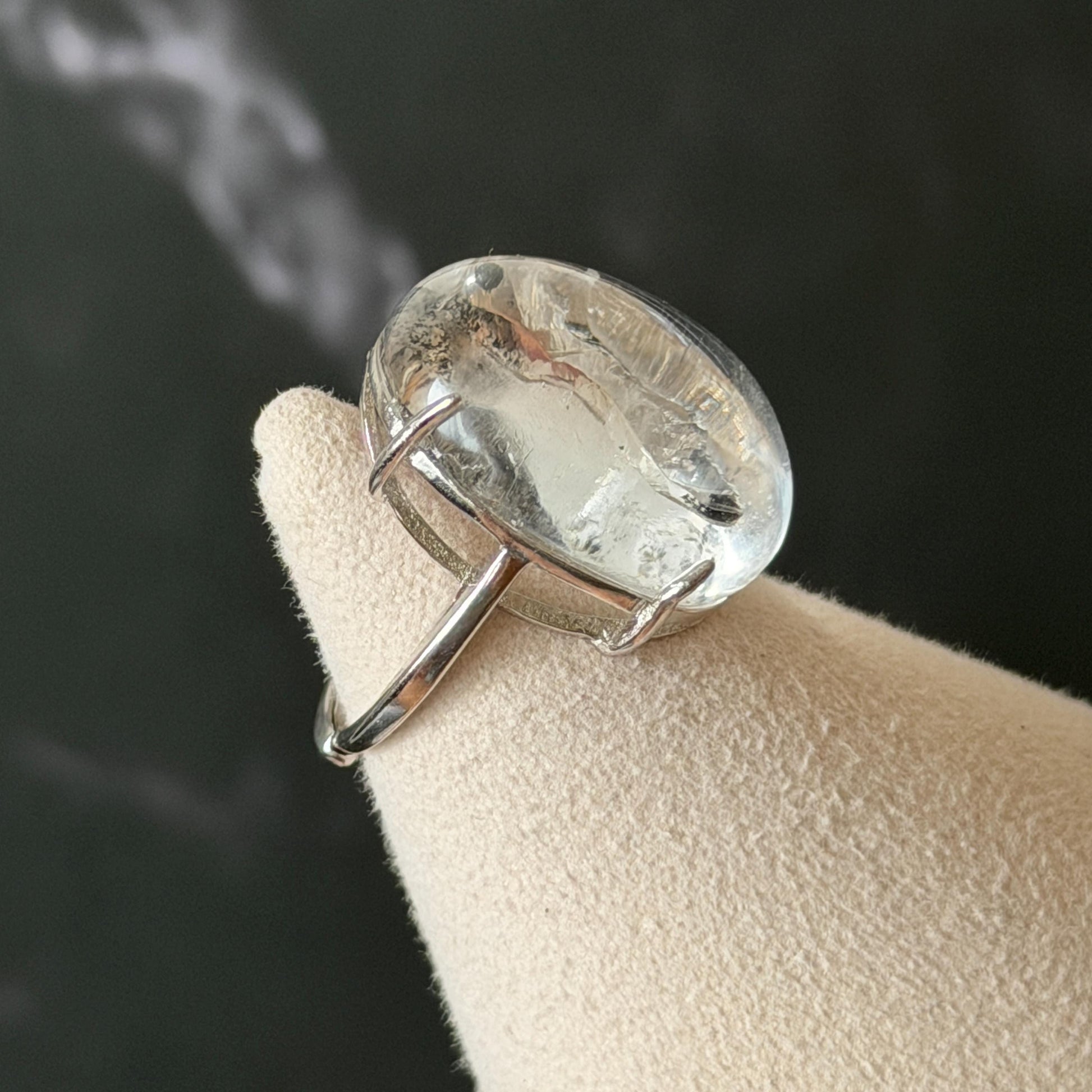 Enhydro Quartz (Herkimer Diamond) S925 Silver Adjustable Ring: Moving Sand Waterfall and Shifting Bubble Inclusion Polished Crystal Statement Ring for Women ring band ring cocktail ring crystal stackable ring 7 chakra crystal ring meditation crystal healing stone birthstone silver ring ring for men rainbow quartz inclusion quartz inclusion crystal minerals specimen silver ring free size ring adjustable ring holder rain quartz enhydro crystal inclusion crystal inclusion quartz