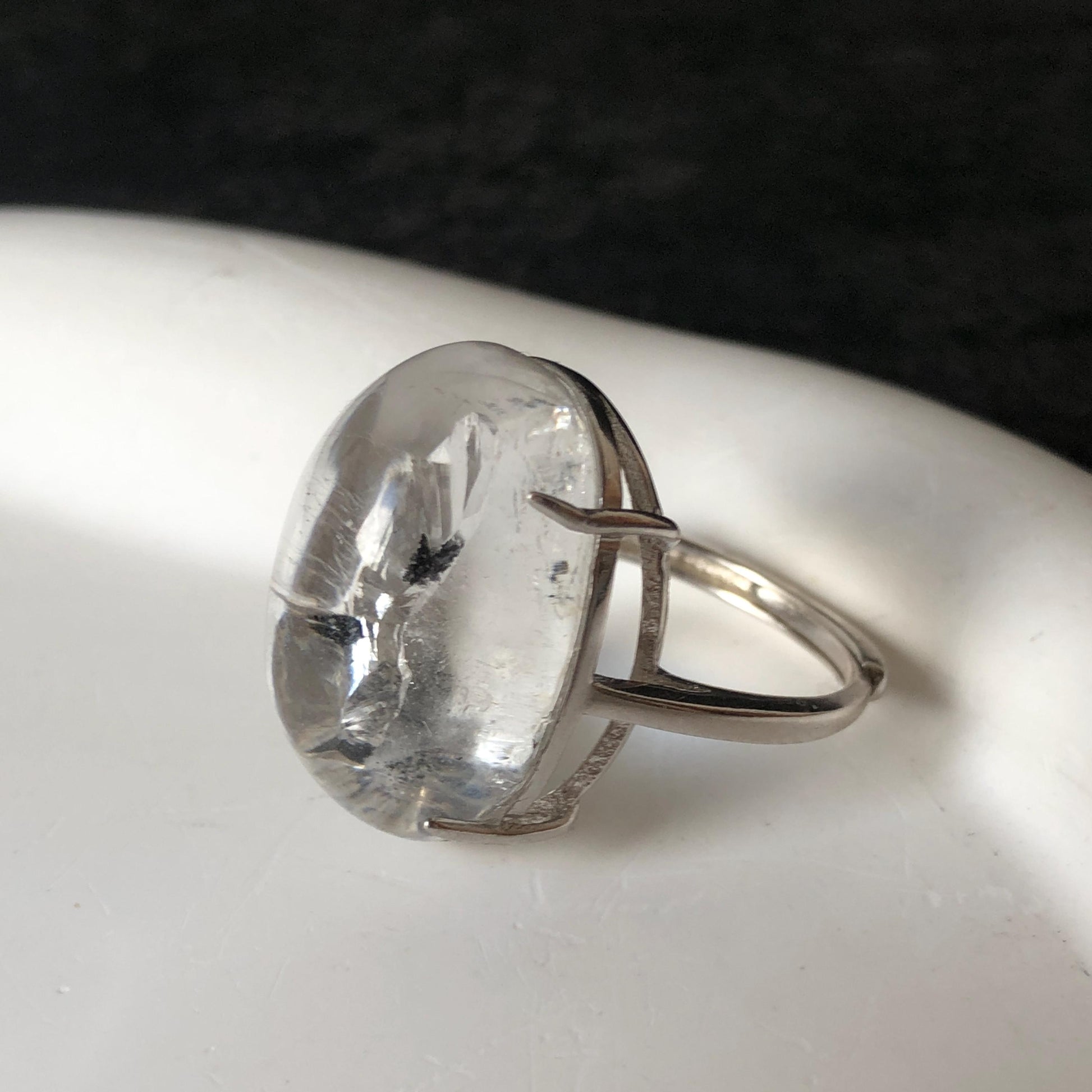 Enhydro Quartz (Herkimer Diamond) S925 Silver Adjustable Ring: Moving Sand Waterfall and Shifting Bubble Inclusion Polished Crystal Statement Ring for Women ring band ring cocktail ring crystal stackable ring 7 chakra crystal ring meditation crystal healing stone birthstone silver ring ring for men rainbow quartz inclusion quartz inclusion crystal minerals specimen silver ring free size ring adjustable ring holder rain quartz enhydro crystal inclusion crystal inclusion quartz