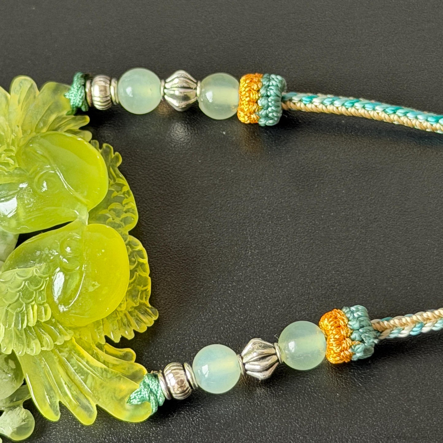 Xiu Jade Hand Carved Magpie Birds Flower Pendant Heart Dangle Adjustable Necklace: Certified Natural Serpentine Green & White Stone Crystal Gemstone Jewellery Gift for her, green jade carving white jade Braided necklace plum blossom carving flower carving hand engraved flower chinese jade pendant necklace vintage necklace antique necklace certificate jade natural untreated jade with certificate certified jade modern necklace bird carving wedding gift bridal shower gift pendant dangle