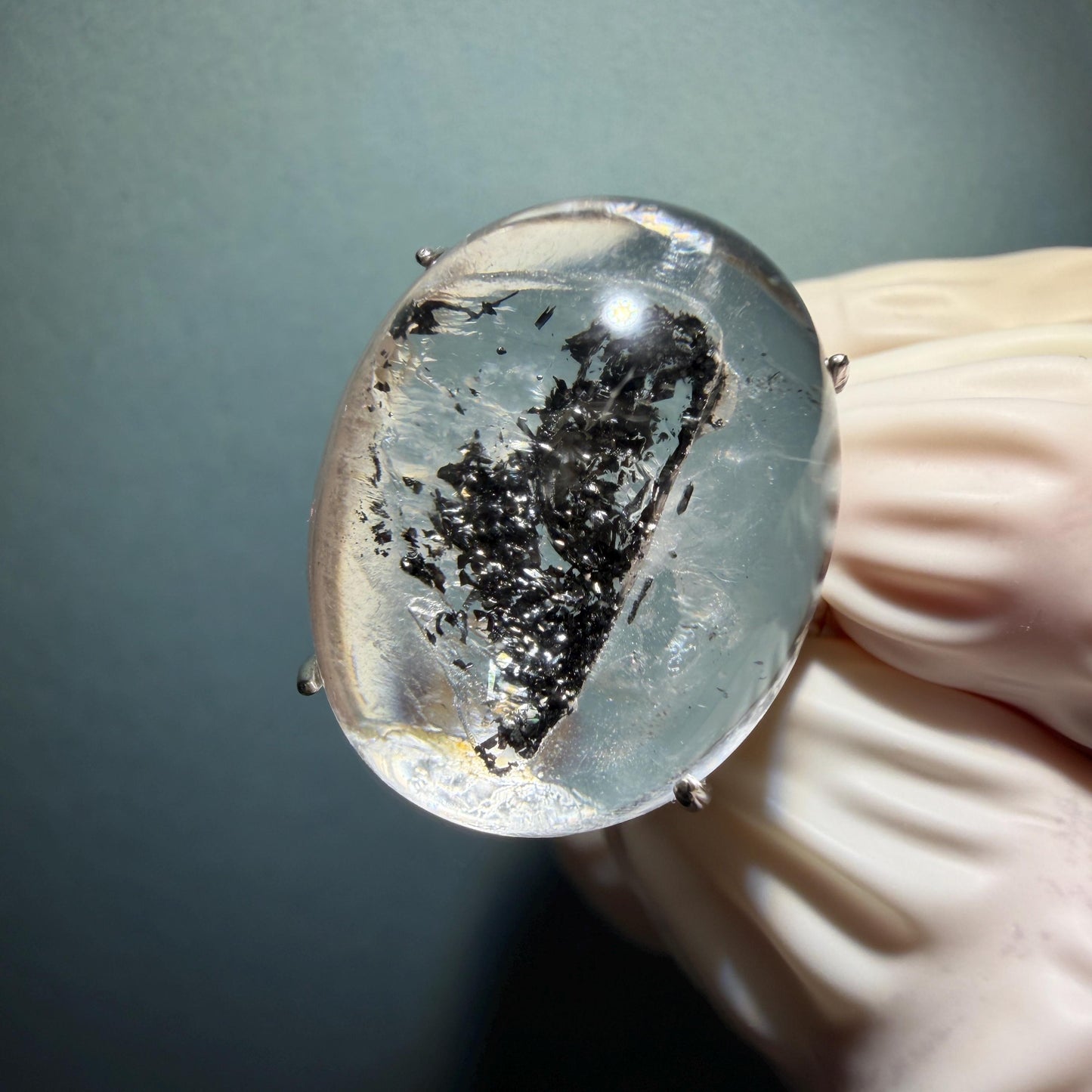Polished Enhydro Quartz (Herkimer Diamond) S925 Silver Adjustable Ring: Moving Black Mica Sand and Bubble Inclusion in Triangle Chamber | Crystal Statement Ring for Women ring crystal band ring crystal cocktail ring crystal stackable ring 7 chakra crystal ring meditation crystal healing stone birthstone silver ring ring for men rainbow quartz inclusion quartz inclusion crystal minerals specimen silver ring free size ring adjustable ring holder rain quartz quick sand inclusion water inclusion