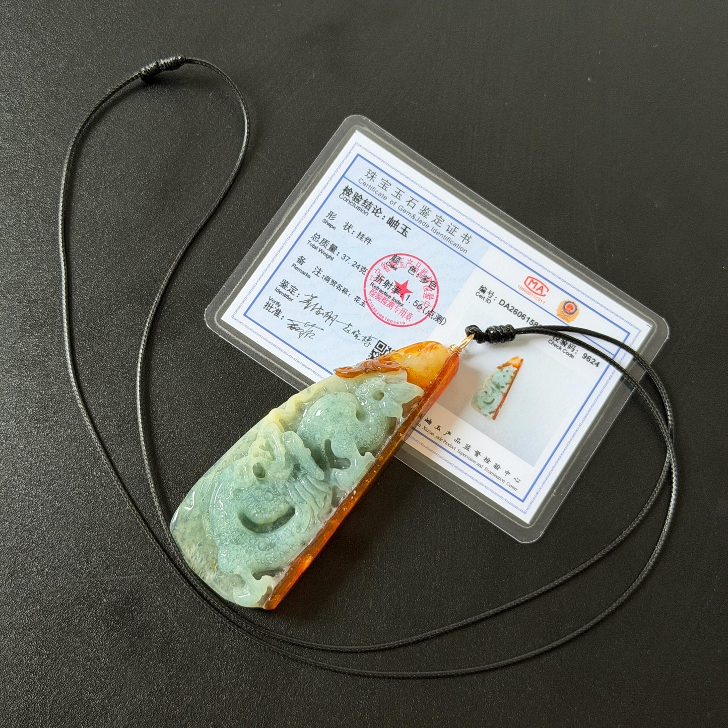 Xiu Jade Dragon Hand Carved Pendant Adjustable Necklace: Natural Serpentine Multicolour Greenish Blue, Yellow and Brown Jade Hand carved Charm | Power & Wealth | Stone Crystal Gemstone Jewellery gift for her gift for him hand engraved jade handcrafted jade charm blue jade green jade yellow jade brown jade red jade multicolor jade relief carving 3D stone carving dragon carving antique pendant asian vintage charm lucky charm big pendant   certificate jade untreat real jade dragon lover gift