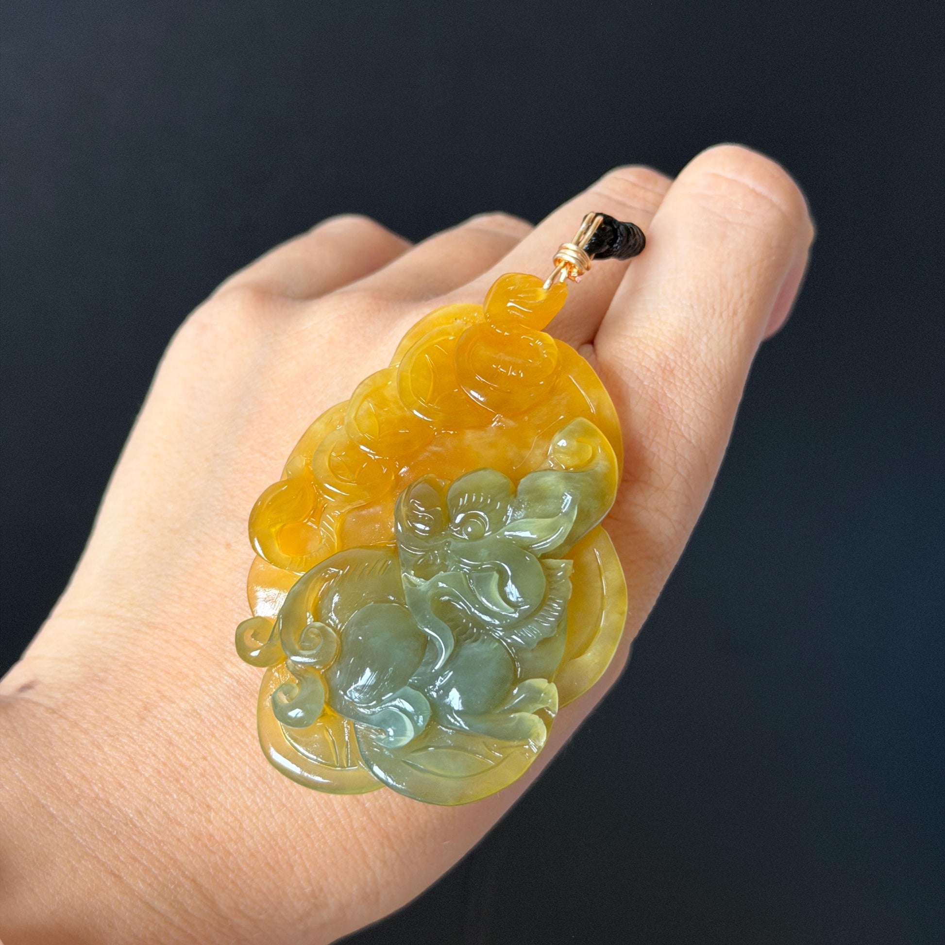 Xiu Jade Pixiu Hand Carved Pendant Adjustable Necklace: Natural Serpentine Yellow & Green Jade Hand Engraved Charm | Abundance & Wealth | Stone Crystal Gemstone Jewellery gift for her gift for him hand engraved jade handcrafted jade charm blue jade green jade yellow jade brown jade red jade multicolor jade relief carving 3D stone carving pixiu carving antique pendant asian vintage charm lucky charm big pendant certificate jade untreat real jade pixiu lover gift