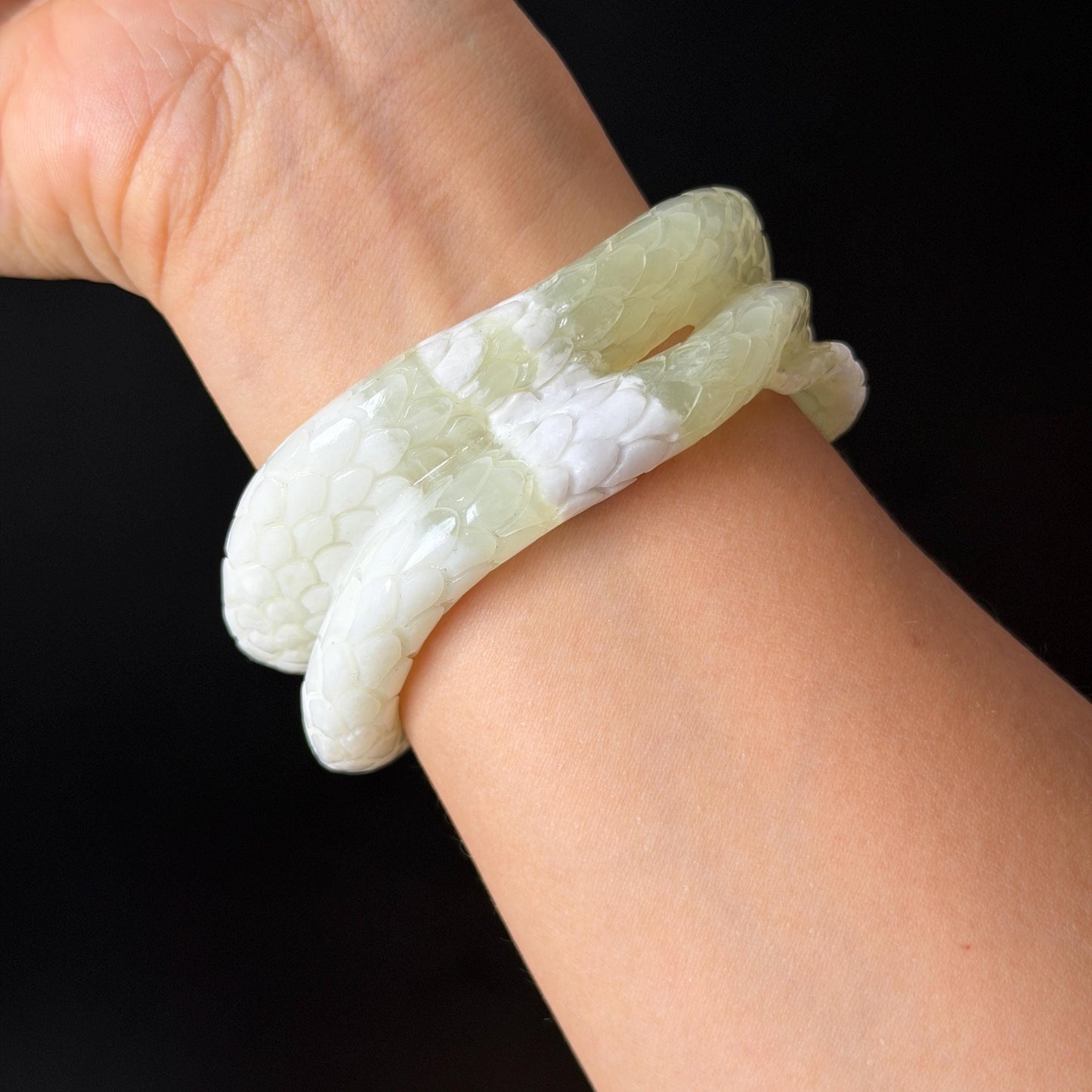 Custom Size 50-65mm! Xiu Jade White Snake Hand Carved Bangle: Certified Natural Serpentine White & Green Jade with Red Agate handcrafted Bracelet 3D stone carving Accept Customized order tailor-made bangle customized gift snake lover natural jade with certificate bracelet green jade white jade certified jade stone bangle gemstone bracelet crystal bangle jade carving personalized gift make to order antique bracelet chinese untreated jade birthday gift hallow out red agate bracelet