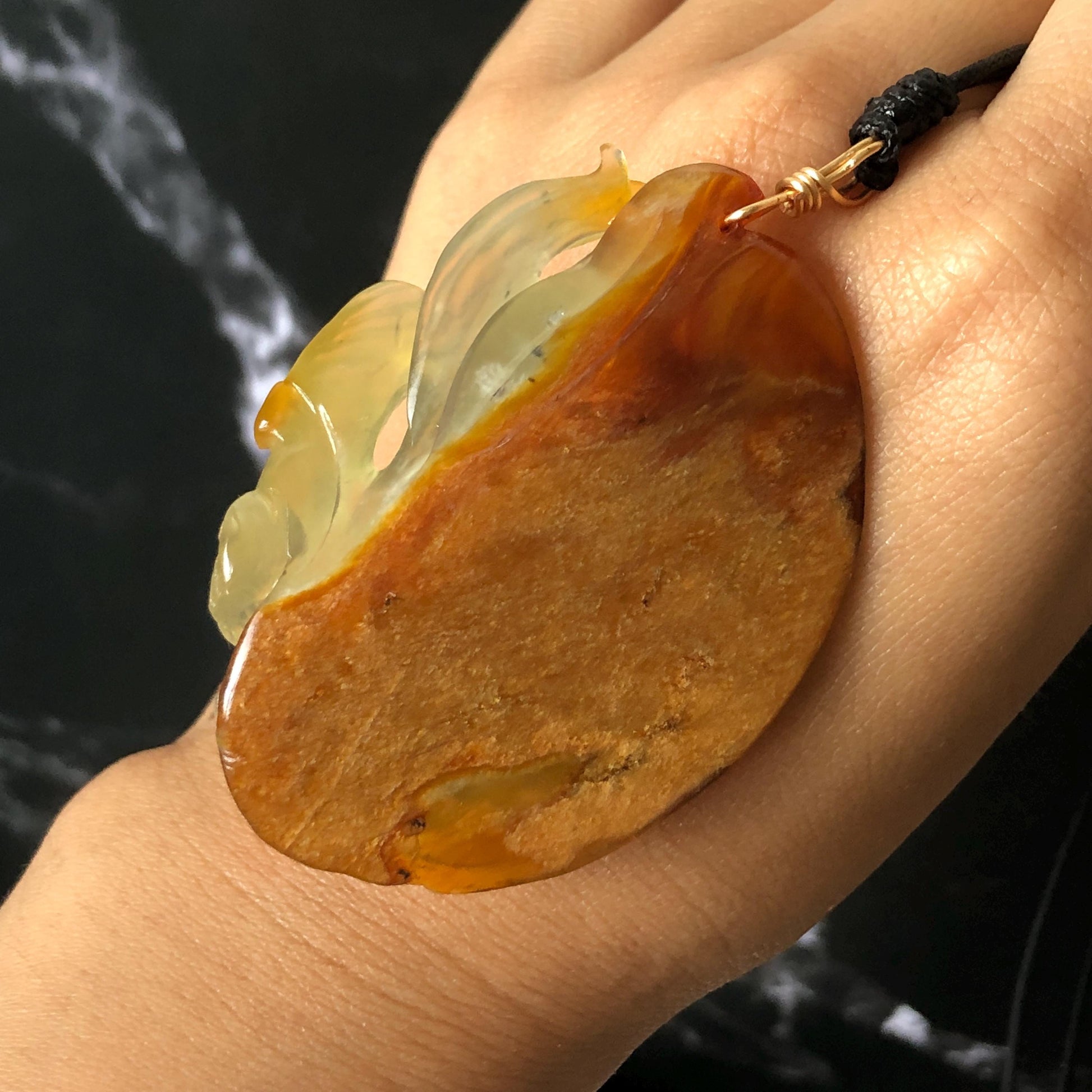 Xiu Jade Pixiu & Ruyi Hand Carved Pendant Adjustable Necklace: Certified Natural Serpentine Brown & Yellow Jade Hand Engraved Charm | Abundance & Wealth | Stone Crystal Gemstone Jewellery gift for her gift for him hand engraved jade handcrafted jade charm yellow jade brown jade red jade multicolor jade relief carving 3D stone carving pixiu carving antique pendant asian vintage charm lucky charm big pendant certificate jade untreat real jade pixiu lover gift protection charm