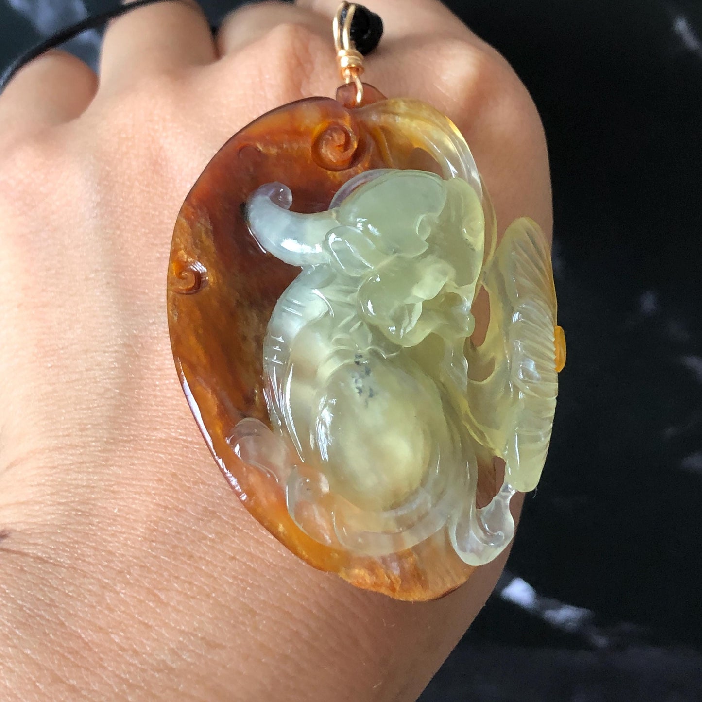 Xiu Jade Pixiu & Ruyi Hand Carved Pendant Adjustable Necklace: Certified Natural Serpentine Brown & Yellow Jade Hand Engraved Charm | Abundance & Wealth | Stone Crystal Gemstone Jewellery gift for her gift for him hand engraved jade handcrafted jade charm yellow jade brown jade red jade multicolor jade relief carving 3D stone carving pixiu carving antique pendant asian vintage charm lucky charm big pendant certificate jade untreat real jade pixiu lover gift protection charm