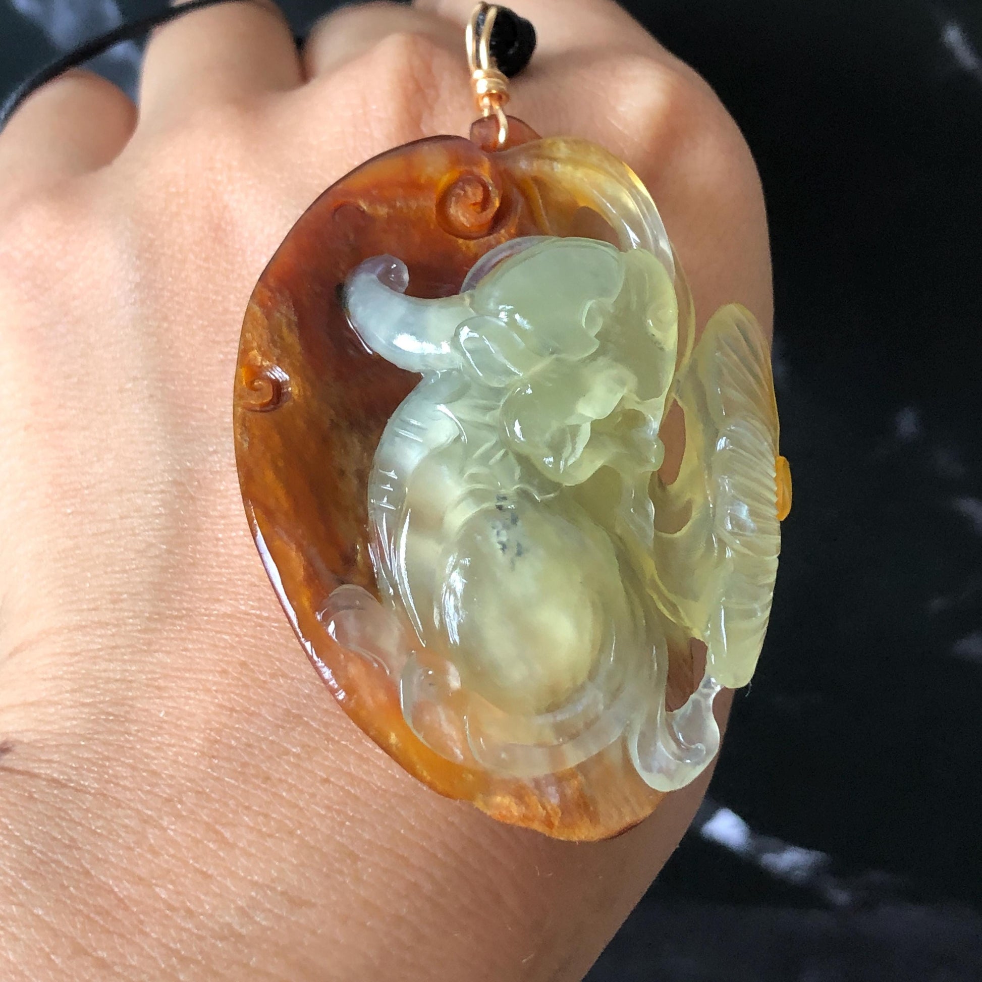 Xiu Jade Pixiu & Ruyi Hand Carved Pendant Adjustable Necklace: Certified Natural Serpentine Brown & Yellow Jade Hand Engraved Charm | Abundance & Wealth | Stone Crystal Gemstone Jewellery gift for her gift for him hand engraved jade handcrafted jade charm yellow jade brown jade red jade multicolor jade relief carving 3D stone carving pixiu carving antique pendant asian vintage charm lucky charm big pendant certificate jade untreat real jade pixiu lover gift protection charm