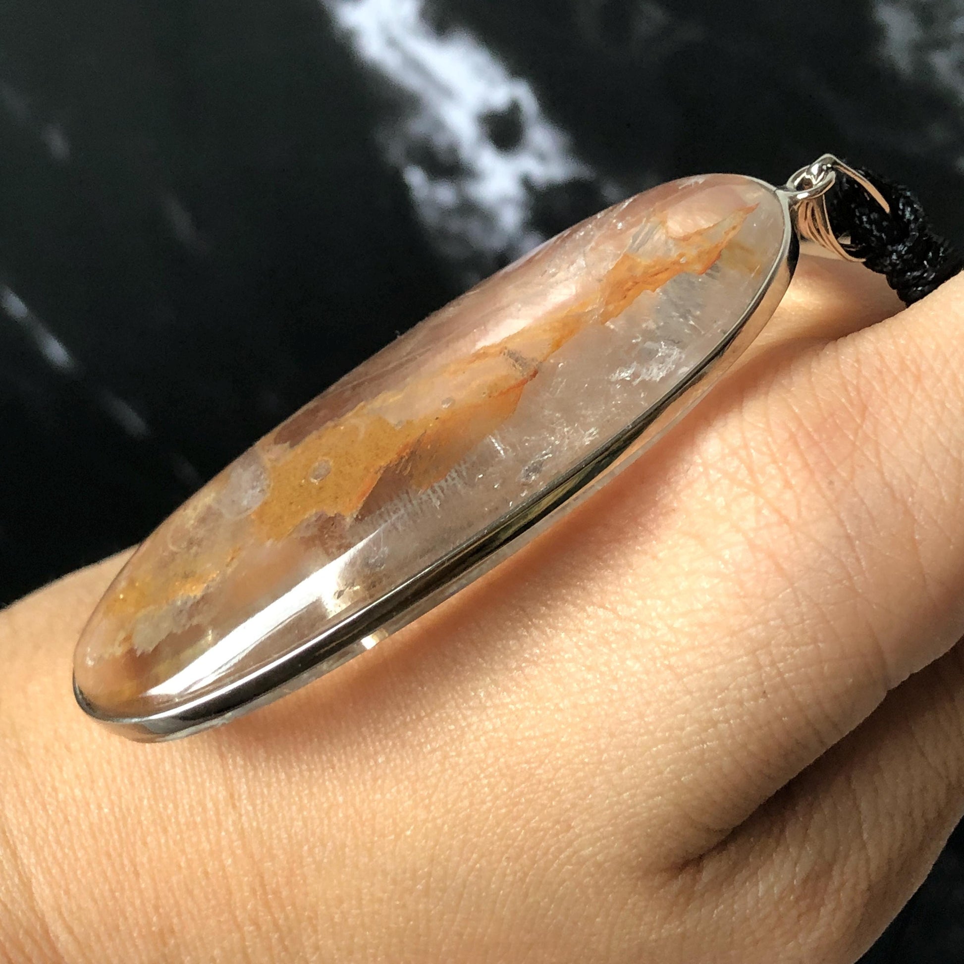 Ultra Rare! Enhydro Quartz Shimmering Golden Yellow Sand Waterfall S925 Silver Polished Pendant Adjustable Necklace | Natural Gemstone Birthstone Gift for her enhydro quartz sand water-fall pendant necklace choker gemstone charm stone pendant choker polished stone pendant crystal charm birthstone men necklace chakra crystal minerals specimen silver wire wrapped pendant inclusion crystal inclusion crystal yellow sand inclusion certified untreated crystal with certificate of authenticity