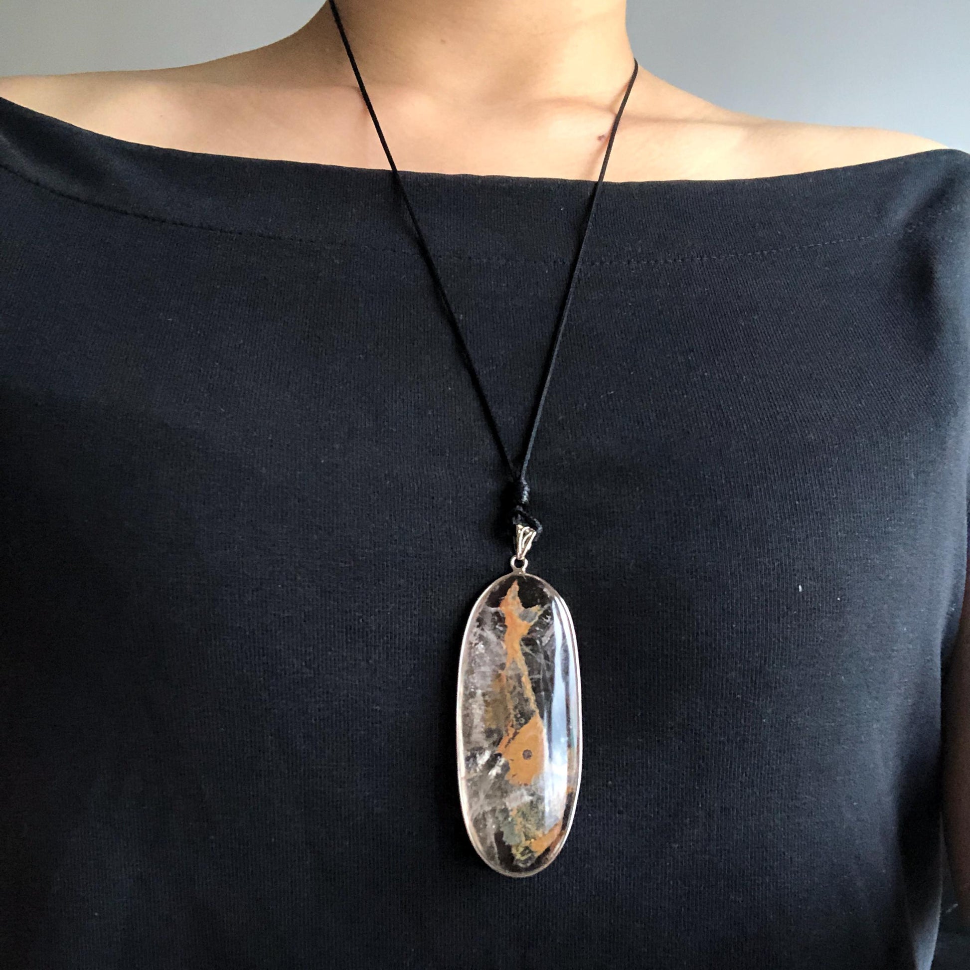 Ultra Rare! Enhydro Quartz Shimmering Golden Yellow Sand Waterfall S925 Silver Polished Pendant Adjustable Necklace | Natural Gemstone Birthstone Gift for her enhydro quartz sand water-fall pendant necklace choker gemstone charm stone pendant choker polished stone pendant crystal charm birthstone men necklace chakra crystal minerals specimen silver wire wrapped pendant inclusion crystal inclusion crystal yellow sand inclusion certified untreated crystal with certificate of authenticity