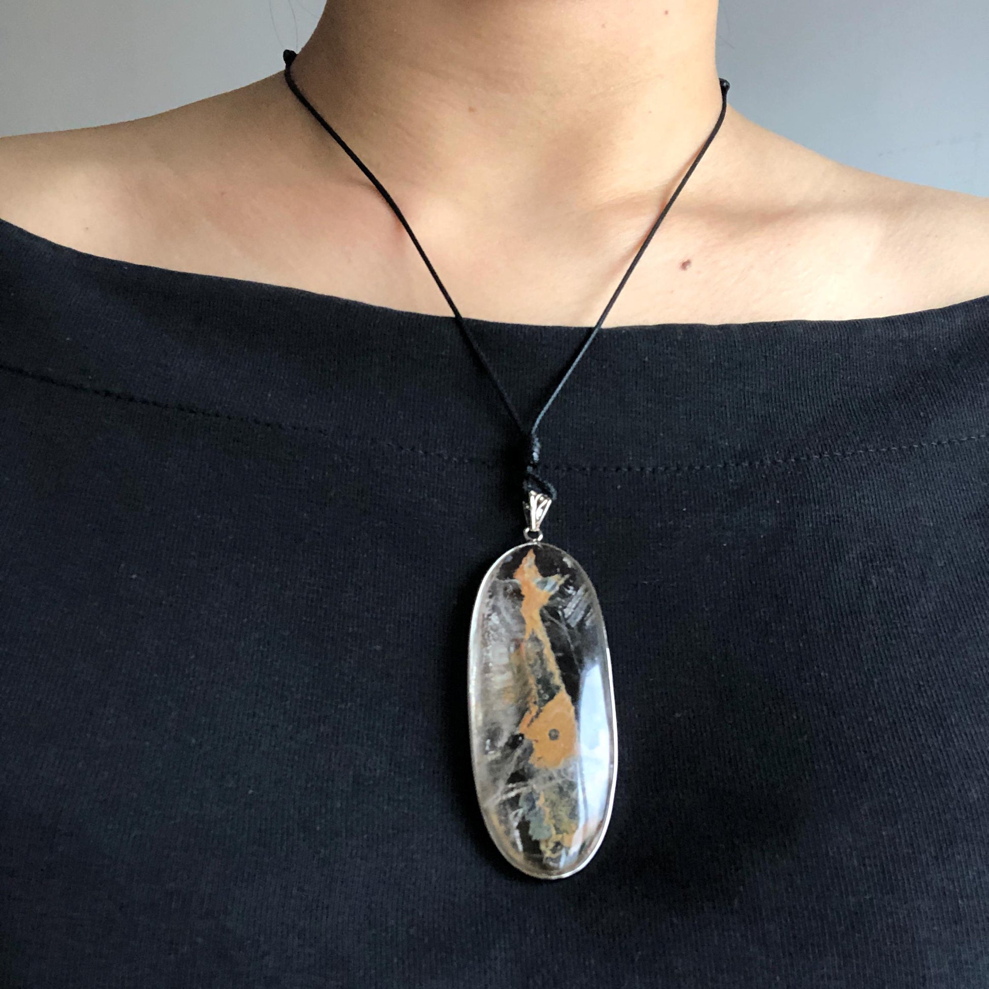 Ultra Rare! Enhydro Quartz Shimmering Golden Yellow Sand Waterfall S925 Silver Polished Pendant Adjustable Necklace | Natural Gemstone Birthstone Gift for her enhydro quartz sand water-fall pendant necklace choker gemstone charm stone pendant choker polished stone pendant crystal charm birthstone men necklace chakra crystal minerals specimen silver wire wrapped pendant inclusion crystal inclusion crystal yellow sand inclusion certified untreated crystal with certificate of authenticity