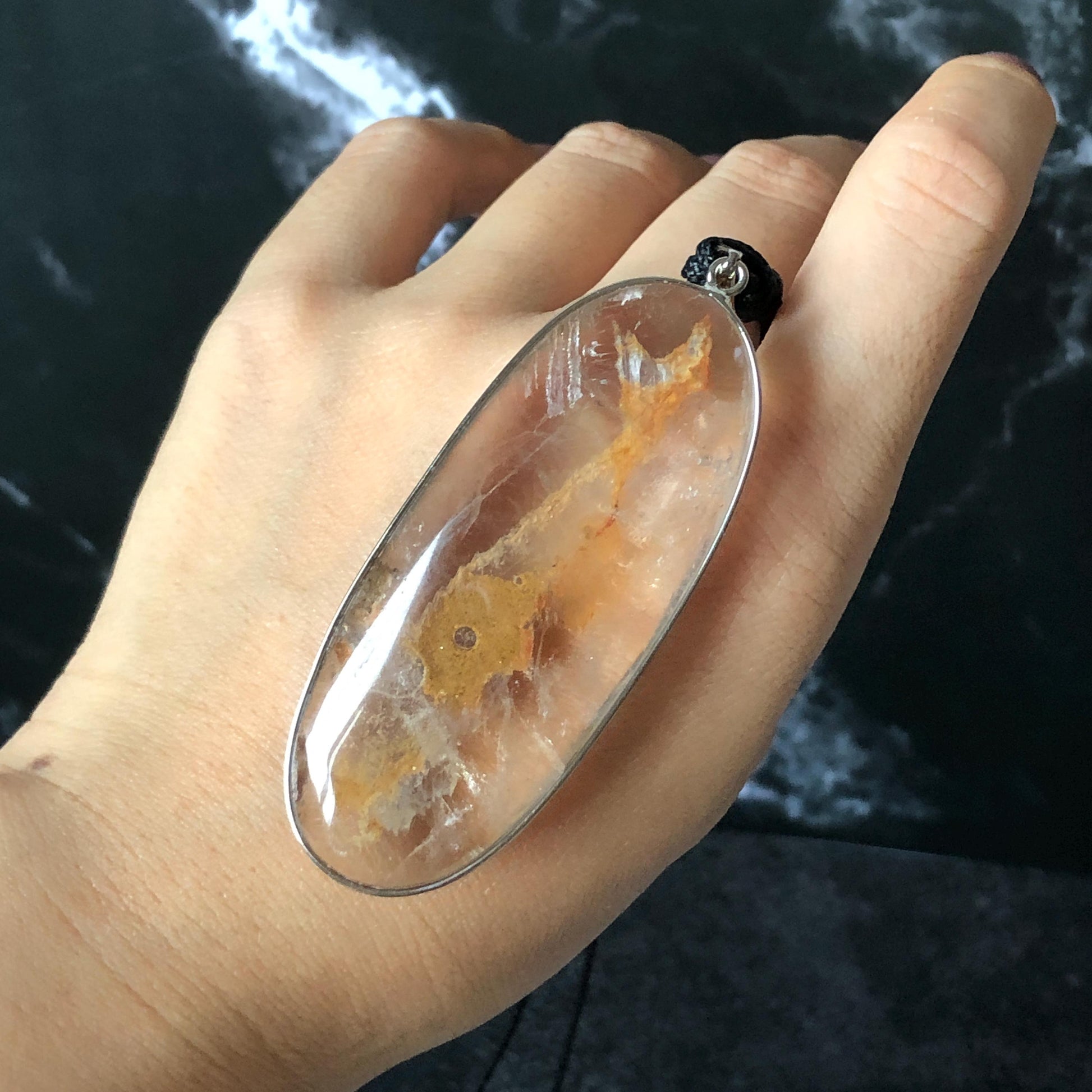 Ultra Rare! Enhydro Quartz Shimmering Golden Yellow Sand Waterfall S925 Silver Polished Pendant Adjustable Necklace | Natural Gemstone Birthstone Gift for her enhydro quartz sand water-fall pendant necklace choker gemstone charm stone pendant choker polished stone pendant crystal charm birthstone men necklace chakra crystal minerals specimen silver wire wrapped pendant inclusion crystal inclusion crystal yellow sand inclusion certified untreated crystal with certificate of authenticity