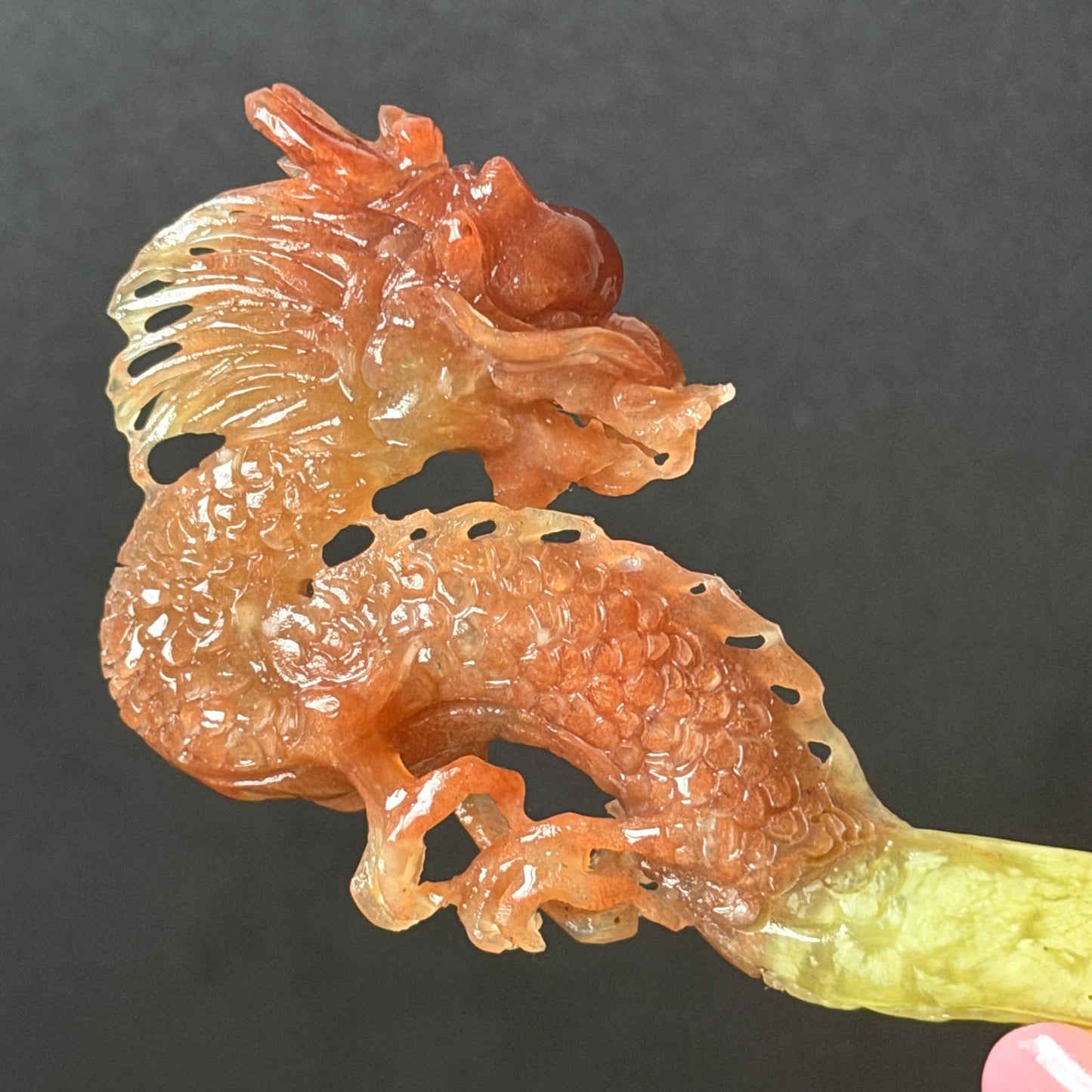 Xiu Jade Fire Dragon Hand Carved Hair Pin: Certified Natural Serpentine Gold Red Jade Handcrafted Hanfu Hair Stick 3D Stone Carving Hair Stick | Asian Vintage Hair Fork Gift for her japanese hairpin korean hair stick hanfu hair fork vintage hair comb antique hair pins dragon carving hand engraved dragon red jade gold jade yellow jade carving hand carved dragon hair stick fire dragon golden dragon wedding headpiece bridal hair jewelry engagement hair accessory antique hair fork wedding headpiece