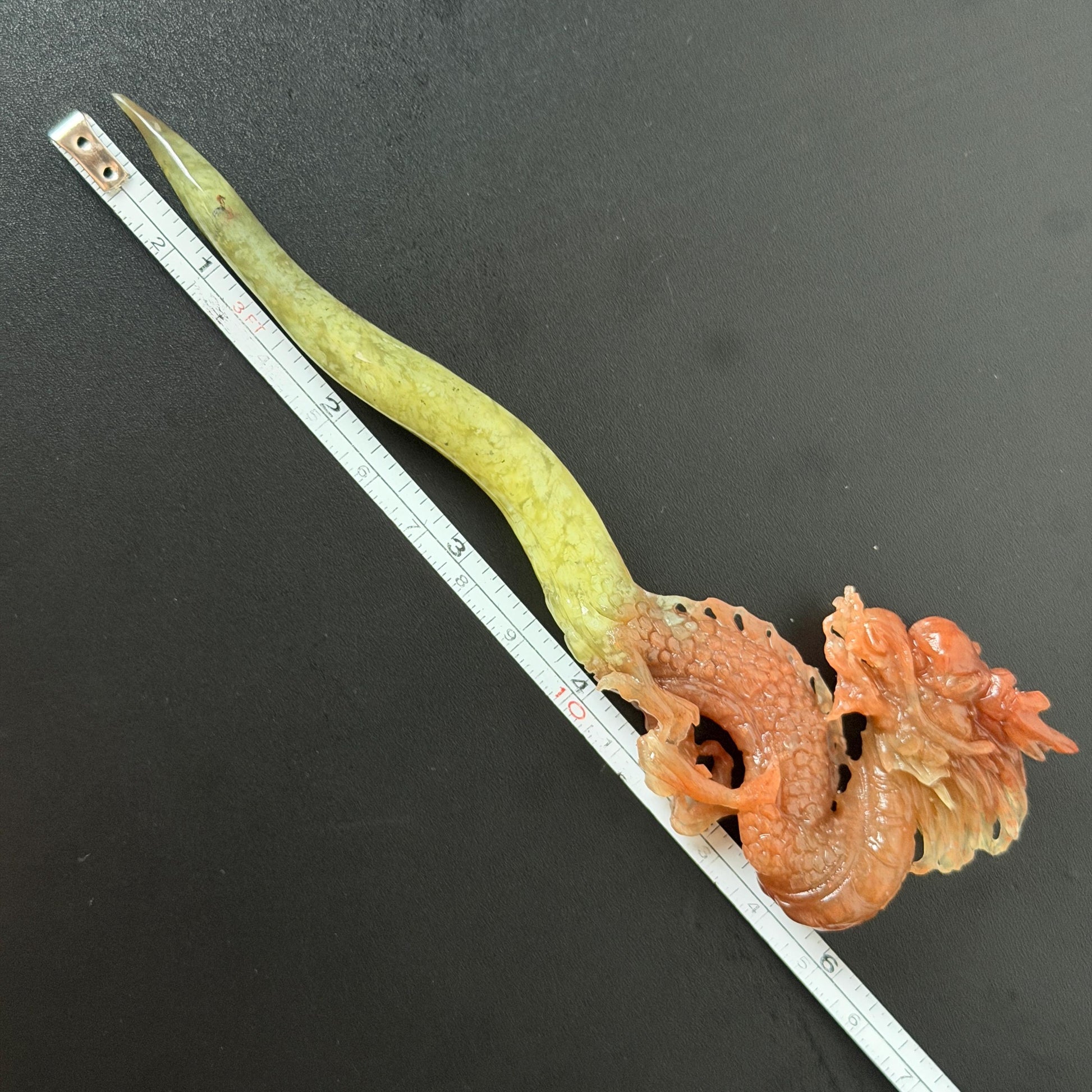 Xiu Jade Fire Dragon Hand Carved Hair Pin: Certified Natural Serpentine Gold Red Jade Handcrafted Hanfu Hair Stick 3D Stone Carving Hair Stick | Asian Vintage Hair Fork Gift for her japanese hairpin korean hair stick hanfu hair fork vintage hair comb antique hair pins dragon carving hand engraved dragon red jade gold jade yellow jade carving hand carved dragon hair stick fire dragon golden dragon wedding headpiece bridal hair jewelry engagement hair accessory antique hair fork wedding headpiece
