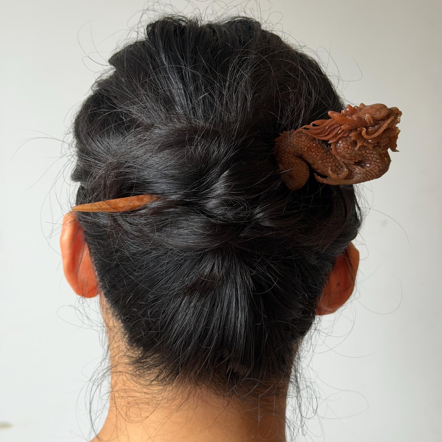 Xiu Jade Fire Dragon Hand Carved Hair Pin: Certified Natural Serpentine Brownish Red Jade Handcrafted Hanfu Hair Stick 3D Stone Carving Hair Stick Asian Vintage Hair Fork Gift for her japanese hairpin korean hair stick hanfu hair fork vintage hair comb antique hair pins dragon carving hand engraved dragon red jade brown jade carving hand carved dragon carving fire dragon wedding headpiece bridal hair jewelry engagement hair accessory antique hair fork wedding headpiece