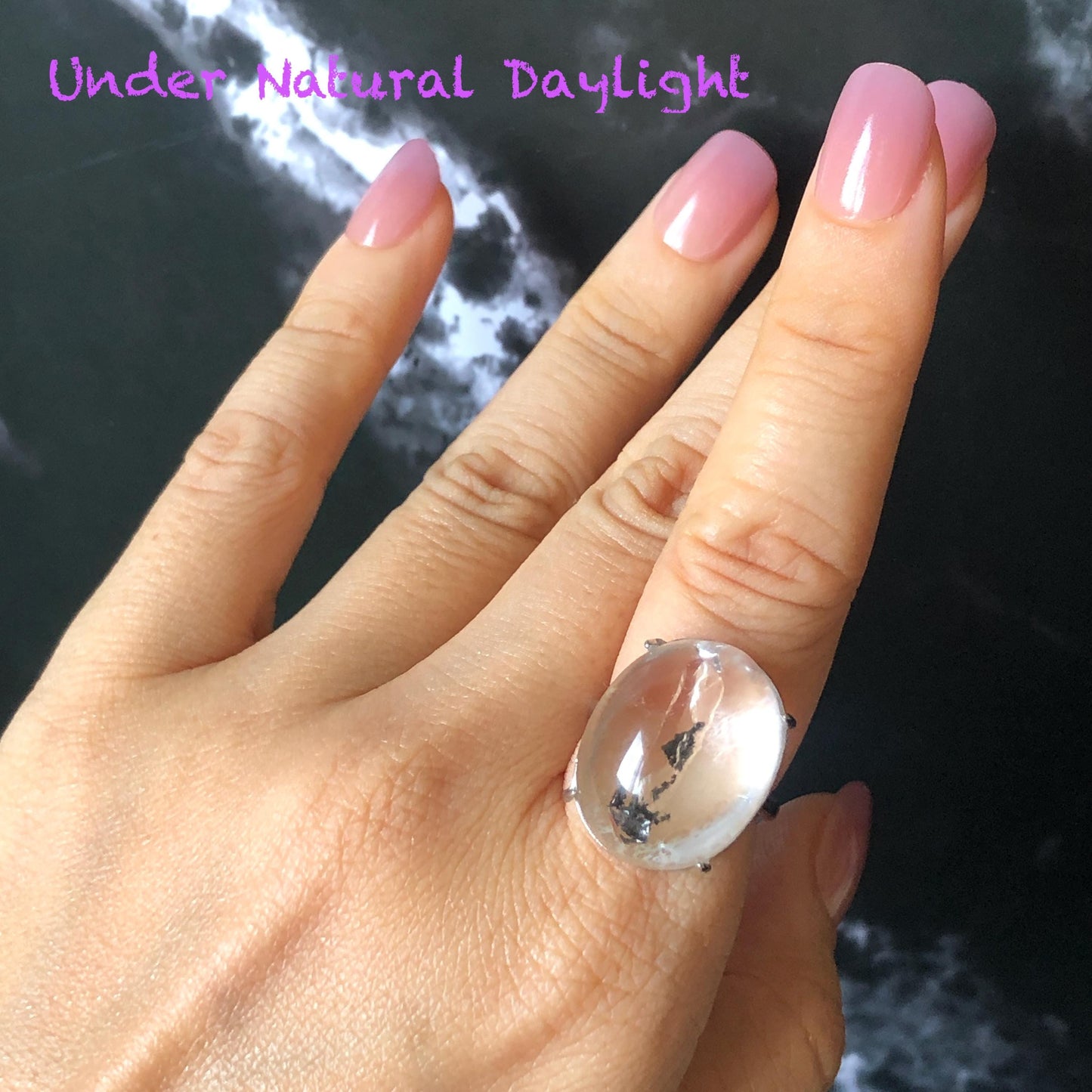 Enhydro Quartz (Herkimer Diamond) S925 Silver Adjustable Ring: Rare Moving Black Tourmaline Inclusion Polished Crystal Statement Ring for Women ring crystal band ring crystal cocktail ring crystal stackable ring 7 chakra crystal ring meditation crystal healing stone birthstone silver ring ring for men rainbow quartz minerals specimen inclusion quartz tourmaline inclusion quick sand inclusion water inclusion cocktail ring stackable ring enhydro crystal ring men statement ring untreated crystal