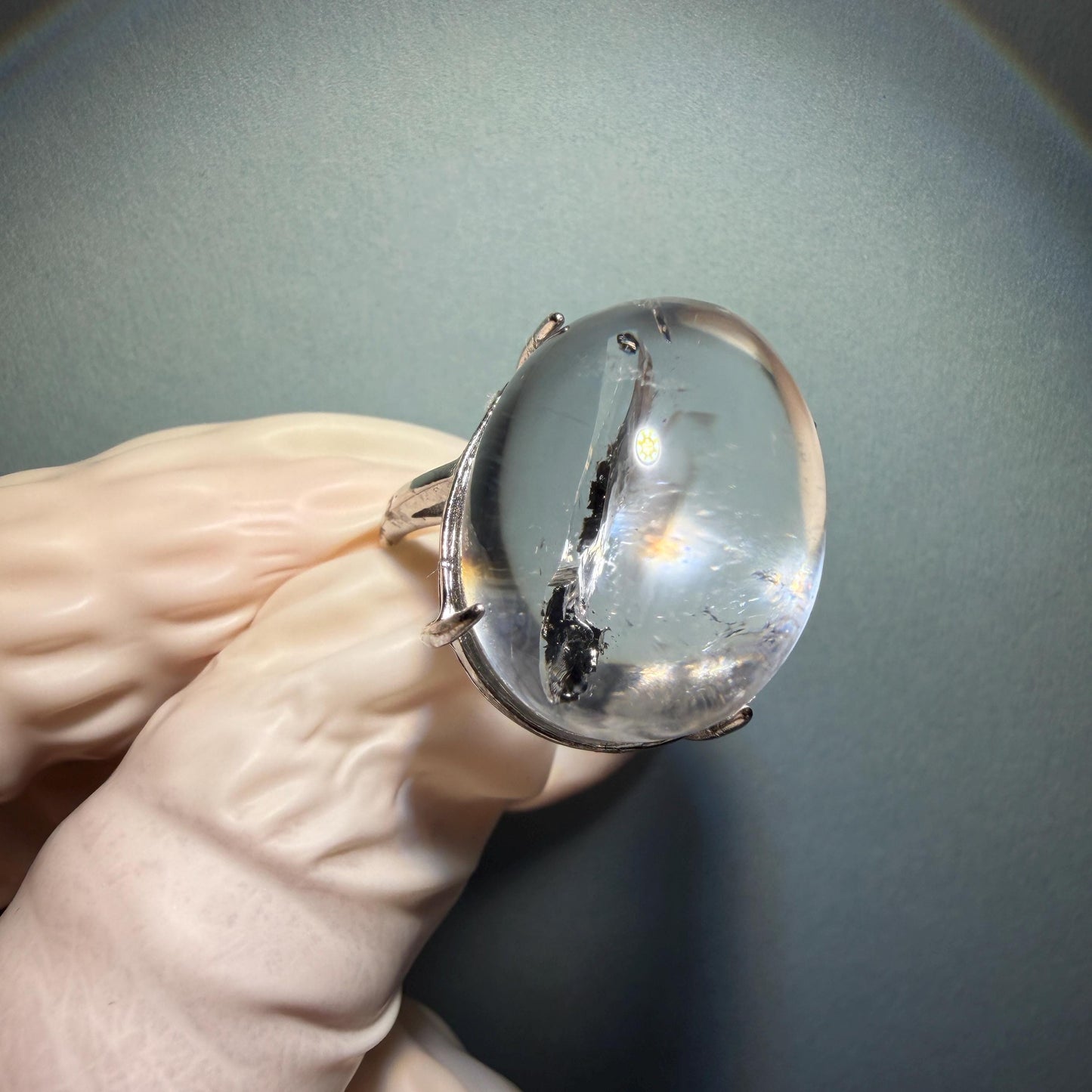 Enhydro Quartz (Herkimer Diamond) S925 Silver Adjustable Ring: Rare Moving Black Tourmaline Inclusion Polished Crystal Statement Ring for Women ring crystal band ring crystal cocktail ring crystal stackable ring 7 chakra crystal ring meditation crystal healing stone birthstone silver ring ring for men rainbow quartz minerals specimen inclusion quartz tourmaline inclusion quick sand inclusion water inclusion cocktail ring stackable ring enhydro crystal ring men statement ring untreated crystal