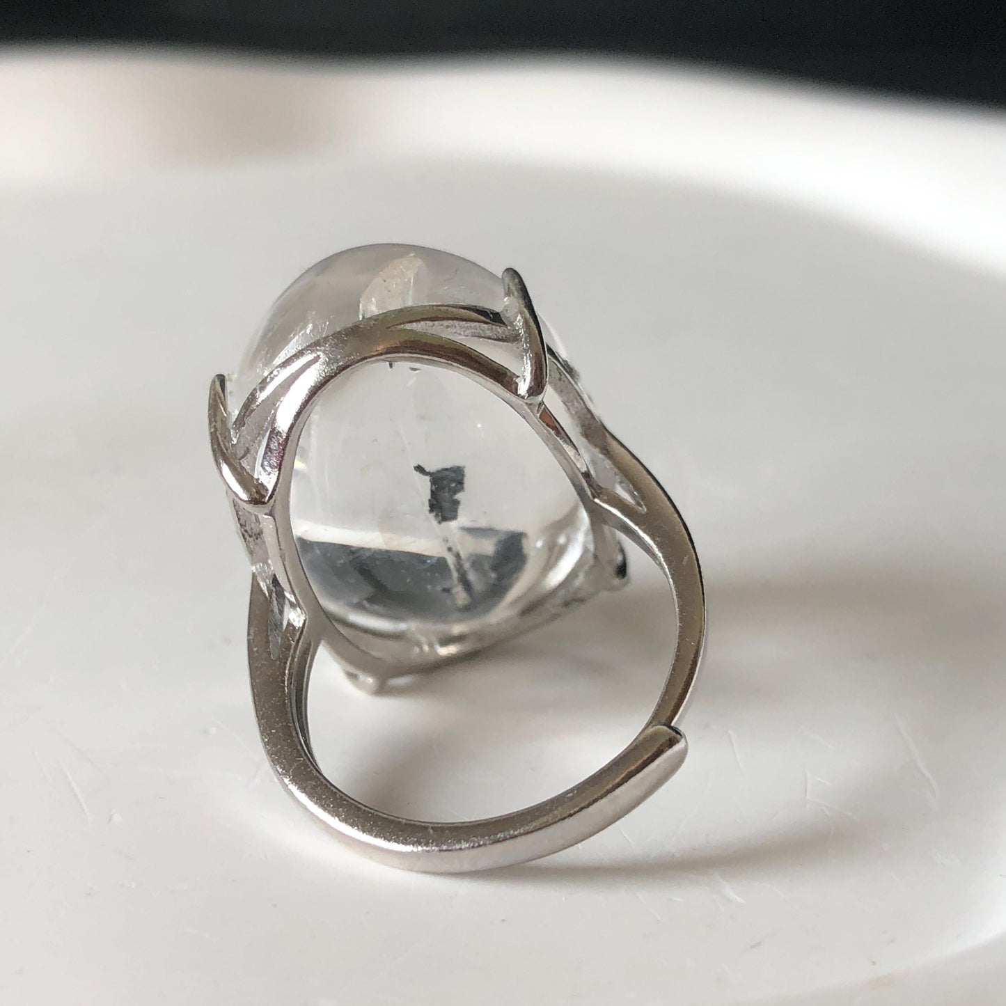 Enhydro Quartz (Herkimer Diamond) S925 Silver Adjustable Ring: Rare Moving Black Tourmaline Inclusion Polished Crystal Statement Ring for Women ring crystal band ring crystal cocktail ring crystal stackable ring 7 chakra crystal ring meditation crystal healing stone birthstone silver ring ring for men rainbow quartz minerals specimen inclusion quartz tourmaline inclusion quick sand inclusion water inclusion cocktail ring stackable ring enhydro crystal ring men statement ring untreated crystal