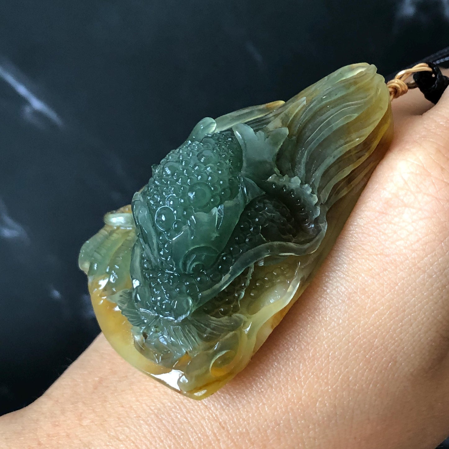 Xiu Jade Dragon Hand Carved Pendant Adjustable Necklace: Natural Serpentine Yellow Green Jade Handcrafted Charm with certificate | Power & Wealth | Stone Crystal Gemstone Jewellery gift for her gift for him hand engraved jade handcrafted jade charm yellow jade green jade multicolor jade relief carving 3D stone carving dragon carving antique pendant asian vintage charm lucky charm big pendant certificate jade untreat real jade dragon lover gift certified jade