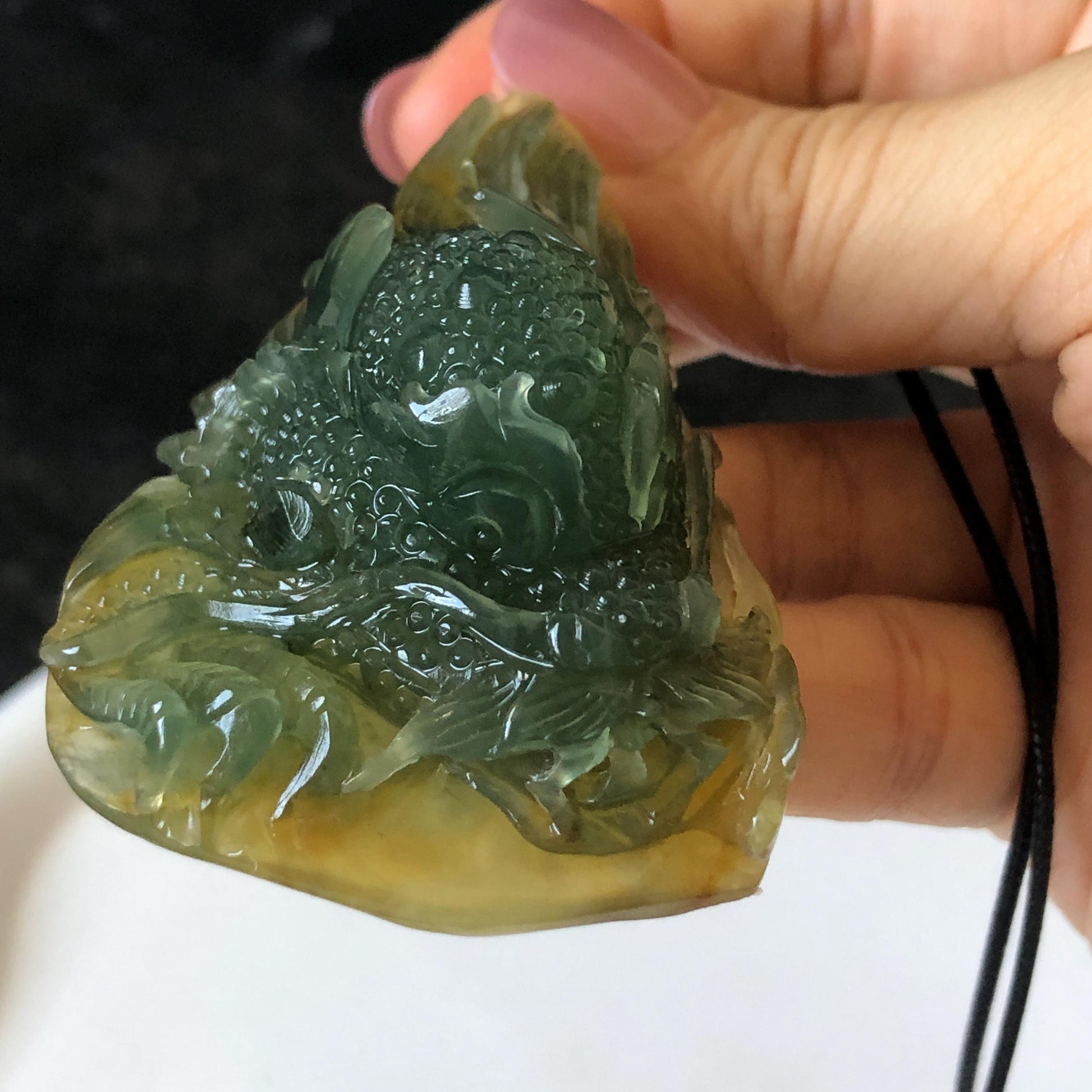 Xiu Jade Dragon Hand Carved Pendant Adjustable Necklace: Natural Serpentine Yellow Green Jade Handcrafted Charm with certificate | Power & Wealth | Stone Crystal Gemstone Jewellery gift for her gift for him hand engraved jade handcrafted jade charm yellow jade green jade multicolor jade relief carving 3D stone carving dragon carving antique pendant asian vintage charm lucky charm big pendant certificate jade untreat real jade dragon lover gift certified jade