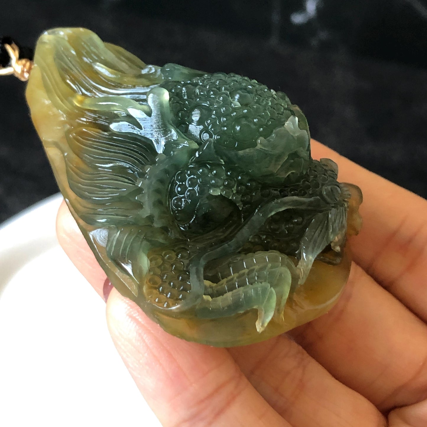 Xiu Jade Dragon Hand Carved Pendant Adjustable Necklace: Natural Serpentine Yellow Green Jade Handcrafted Charm with certificate | Power & Wealth | Stone Crystal Gemstone Jewellery gift for her gift for him hand engraved jade handcrafted jade charm yellow jade green jade multicolor jade relief carving 3D stone carving dragon carving antique pendant asian vintage charm lucky charm big pendant certificate jade untreat real jade dragon lover gift certified jade