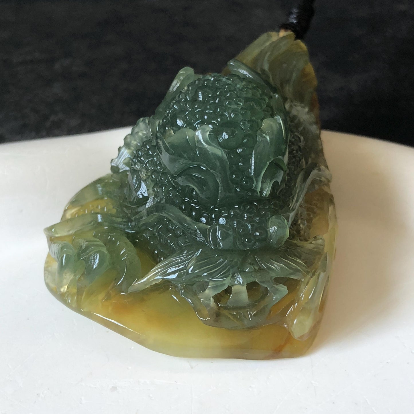 Xiu Jade Dragon Hand Carved Pendant Adjustable Necklace: Natural Serpentine Yellow Green Jade Handcrafted Charm with certificate | Power & Wealth | Stone Crystal Gemstone Jewellery gift for her gift for him hand engraved jade handcrafted jade charm yellow jade green jade multicolor jade relief carving 3D stone carving dragon carving antique pendant asian vintage charm lucky charm big pendant certificate jade untreat real jade dragon lover gift certified jade