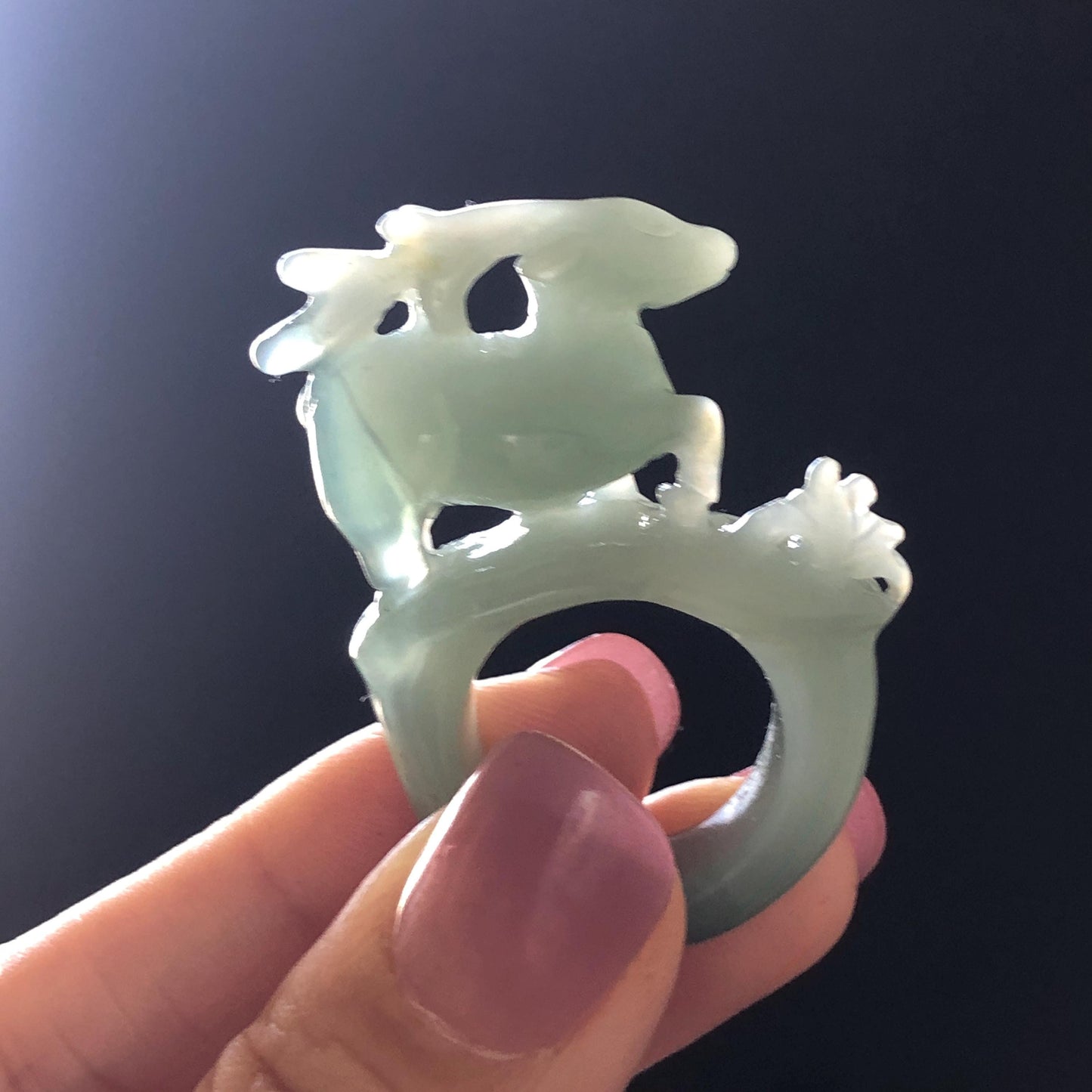 Custom Size! Xiu Jade Serpentine Hand Carved Deer Ring: Natural Serpentine Untreated Green Jade 3D Stone Carving | Crystal Stone Gemstone Ring Ring Gift for her green jade carving hand carved jade band ring animals carving flower carving natural jade band ring cocktail ring for women make to order ring big size ring small size ring personalized ring customised ring flower ring deer carving deer lover gift hollow out carving tailor made ring