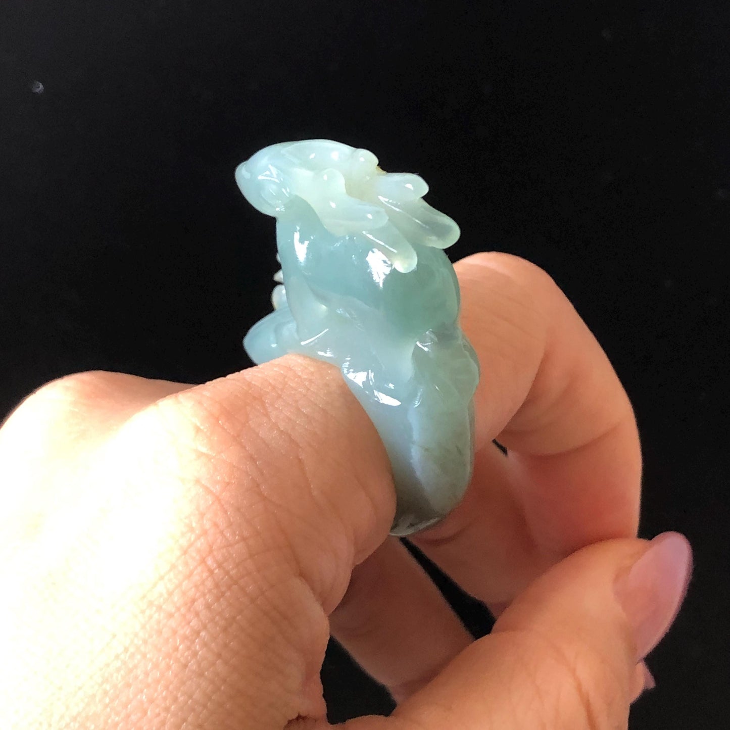 Custom Size! Xiu Jade Serpentine Hand Carved Deer Ring: Natural Serpentine Untreated Green Jade 3D Stone Carving | Crystal Stone Gemstone Ring Ring Gift for her green jade carving hand carved jade band ring animals carving flower carving natural jade band ring cocktail ring for women make to order ring big size ring small size ring personalized ring customised ring flower ring deer carving deer lover gift hollow out carving tailor made ring