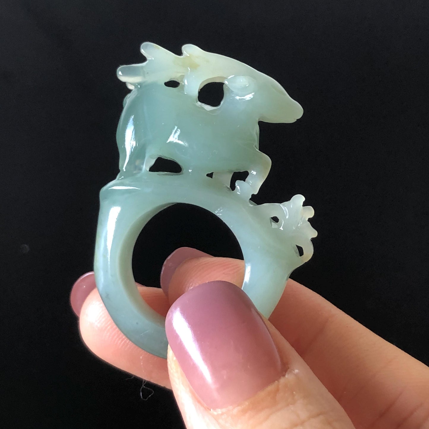 Custom Size! Xiu Jade Serpentine Hand Carved Deer Ring: Natural Serpentine Untreated Green Jade 3D Stone Carving | Crystal Stone Gemstone Ring Ring Gift for her green jade carving hand carved jade band ring animals carving flower carving natural jade band ring cocktail ring for women make to order ring big size ring small size ring personalized ring customised ring flower ring deer carving deer lover gift hollow out carving tailor made ring