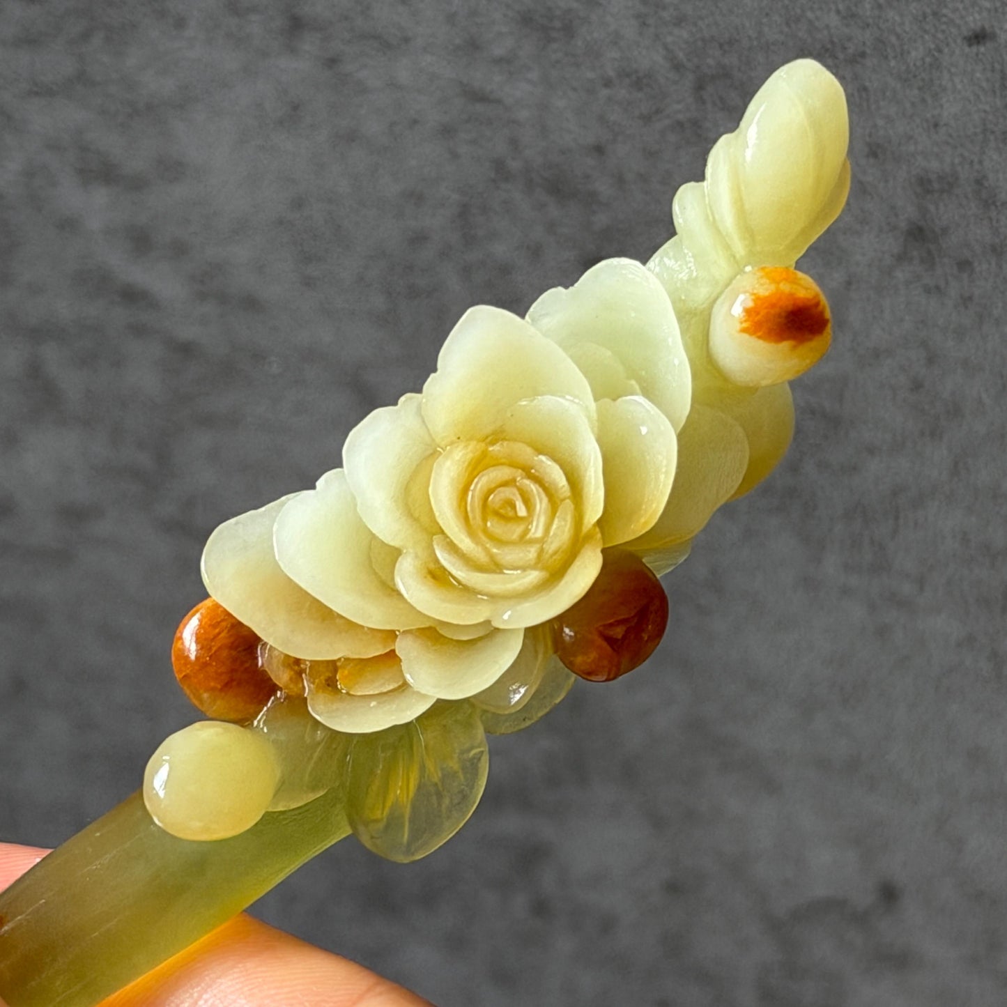 Xiu Jade Hand Carved Camellia Flower Hair Pin: Certified Natural Serpentine Multicolor Orange White Green Jade Handcrafted Hair Stick | Asian Vintage Hair Fork 3D stone carving Hair Jewelry | Chinese Hanfu Hair Fork gift for her green jade carving white jade orange jade flower carving camellia carving hand engraved hairpins japanese hair stick korean hair pins hair fork hair comb antique hairpins wedding headpiece engagement hair jewelry bridal shower gift bridal hair accessory  asian hair crown