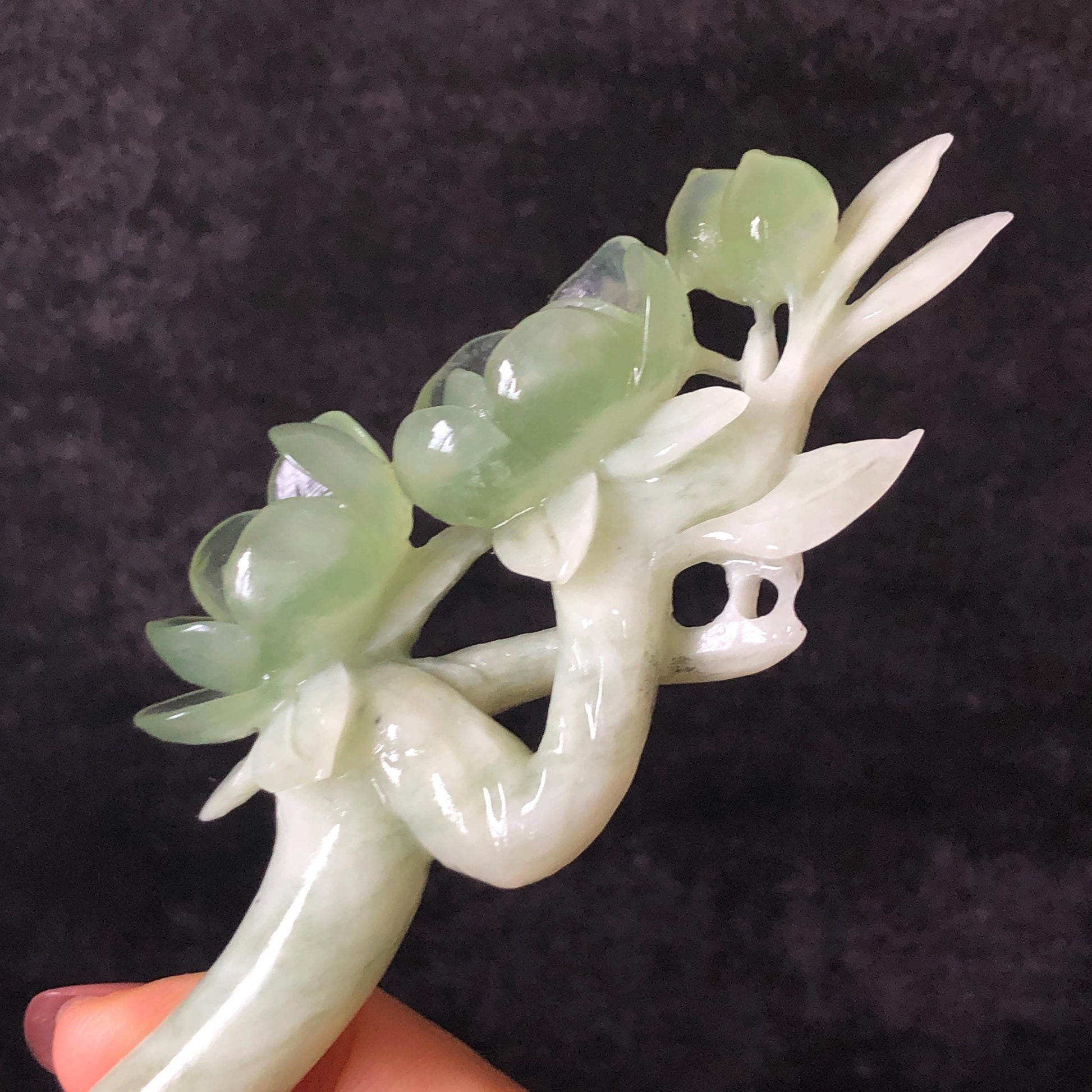Xiu Jade Peach Blossom Flower Hand Carved Hair Pin: Certificate Natural Serpentine White Green Jade Handcrafted Hanfu Hair Stick Gift for her Bridal Shower gift bridal hair clip wedding headpiece wedding hair jewelry bridal hair accessories green jade carving white jade hand engraved flower hair stick japanese hairpins korean hair stick chinese hair comb vintage hair pins antique hair fork hanfu hair pins certified untreated jade 3D stone carving hair claws hair crown