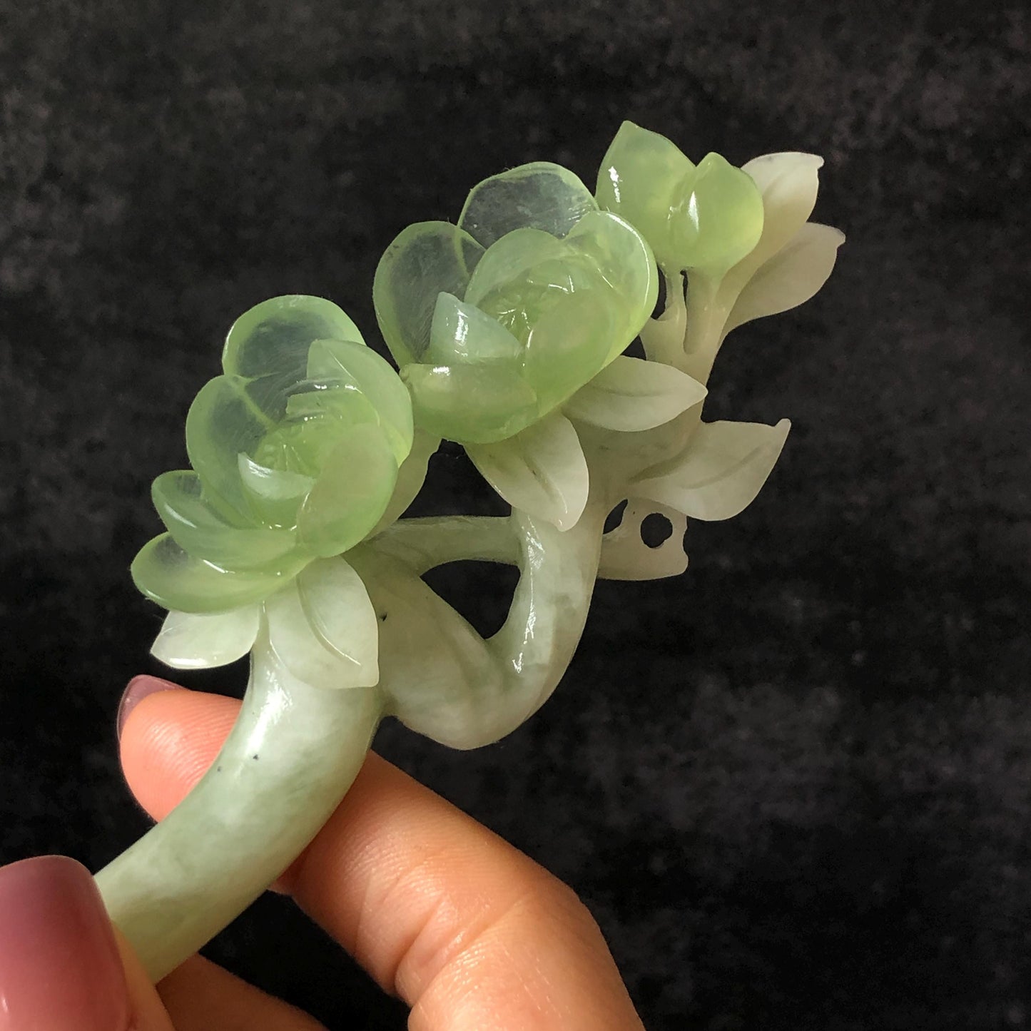 Xiu Jade Peach Blossom Flower Hand Carved Hair Pin: Certificate Natural Serpentine White Green Jade Handcrafted Hanfu Hair Stick Gift for her Bridal Shower gift bridal hair clip wedding headpiece wedding hair jewelry bridal hair accessories green jade carving white jade hand engraved flower hair stick japanese hairpins korean hair stick chinese hair comb vintage hair pins antique hair fork hanfu hair pins certified untreated jade 3D stone carving hair claws hair crown