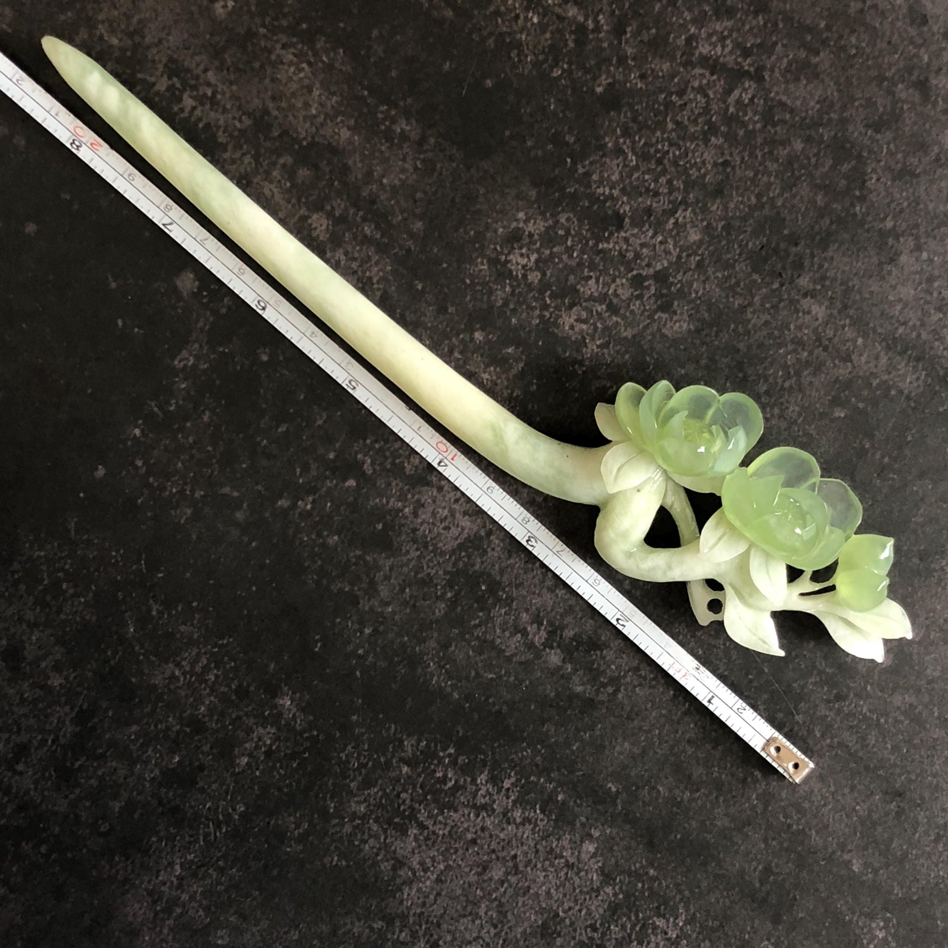Xiu Jade Peach Blossom Flower Hand Carved Hair Pin: Certificate Natural Serpentine White Green Jade Handcrafted Hanfu Hair Stick Gift for her Bridal Shower gift bridal hair clip wedding headpiece wedding hair jewelry bridal hair accessories green jade carving white jade hand engraved flower hair stick japanese hairpins korean hair stick chinese hair comb vintage hair pins antique hair fork hanfu hair pins certified untreated jade 3D stone carving hair claws hair crown
