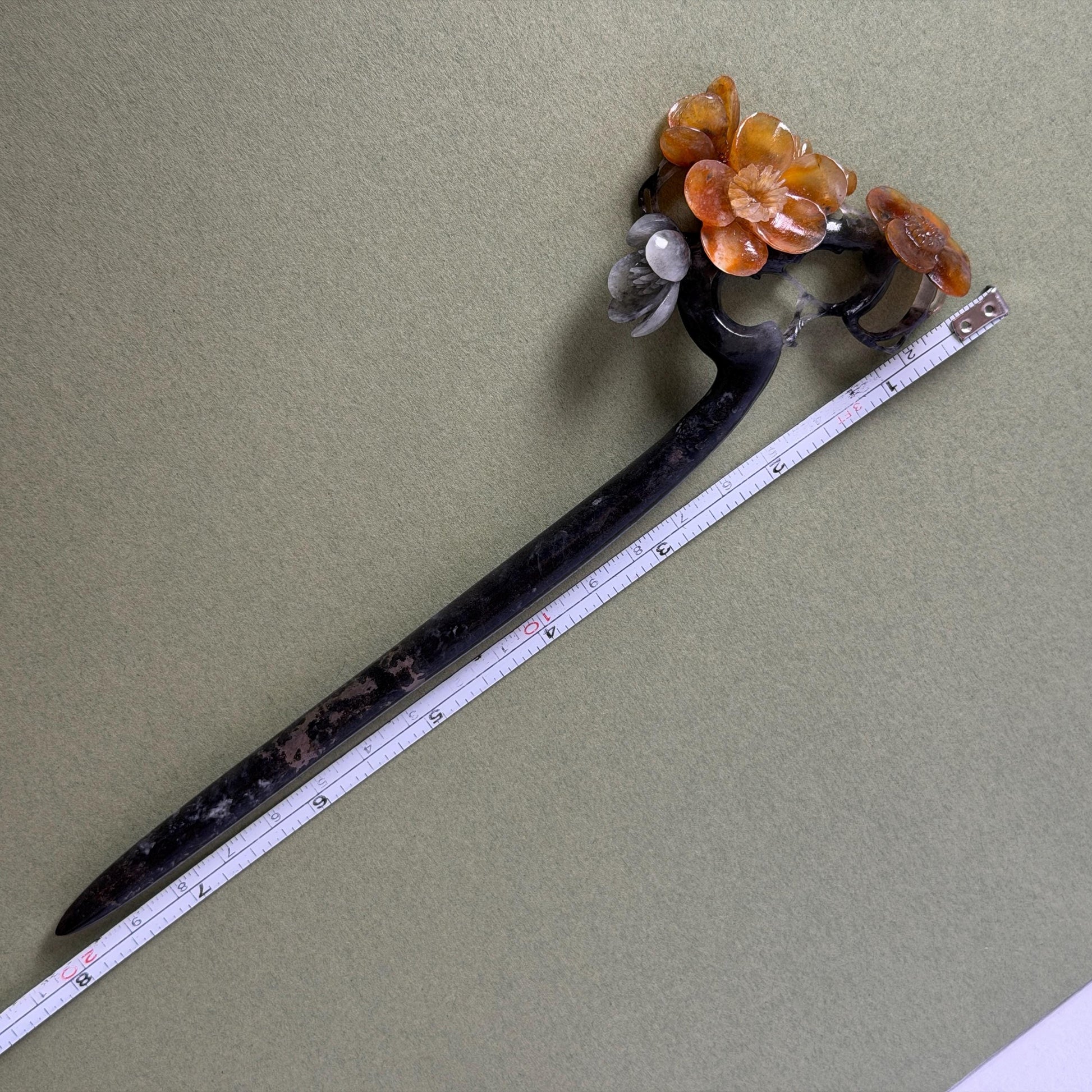 Xiu Jade Plum Blossom Flower Hand Carved Hair Pin: Natural Certified Serpentine Muticolor Black White Yellow Jade Handcrafted Flower Hair Stick | Asian Vintage Hair Fork 3D stone carving Hair Jewelry Chinese Hanfu Hair Fork gift for her yellow jade carving white jade black jade flower carving hand engraved hairpins japanese hair stick korean hair pins hair fork hair comb antique hairpins wedding headpiece engagement hair jewelry bridal shower gift wedding bridal hair accessory asian hair crown