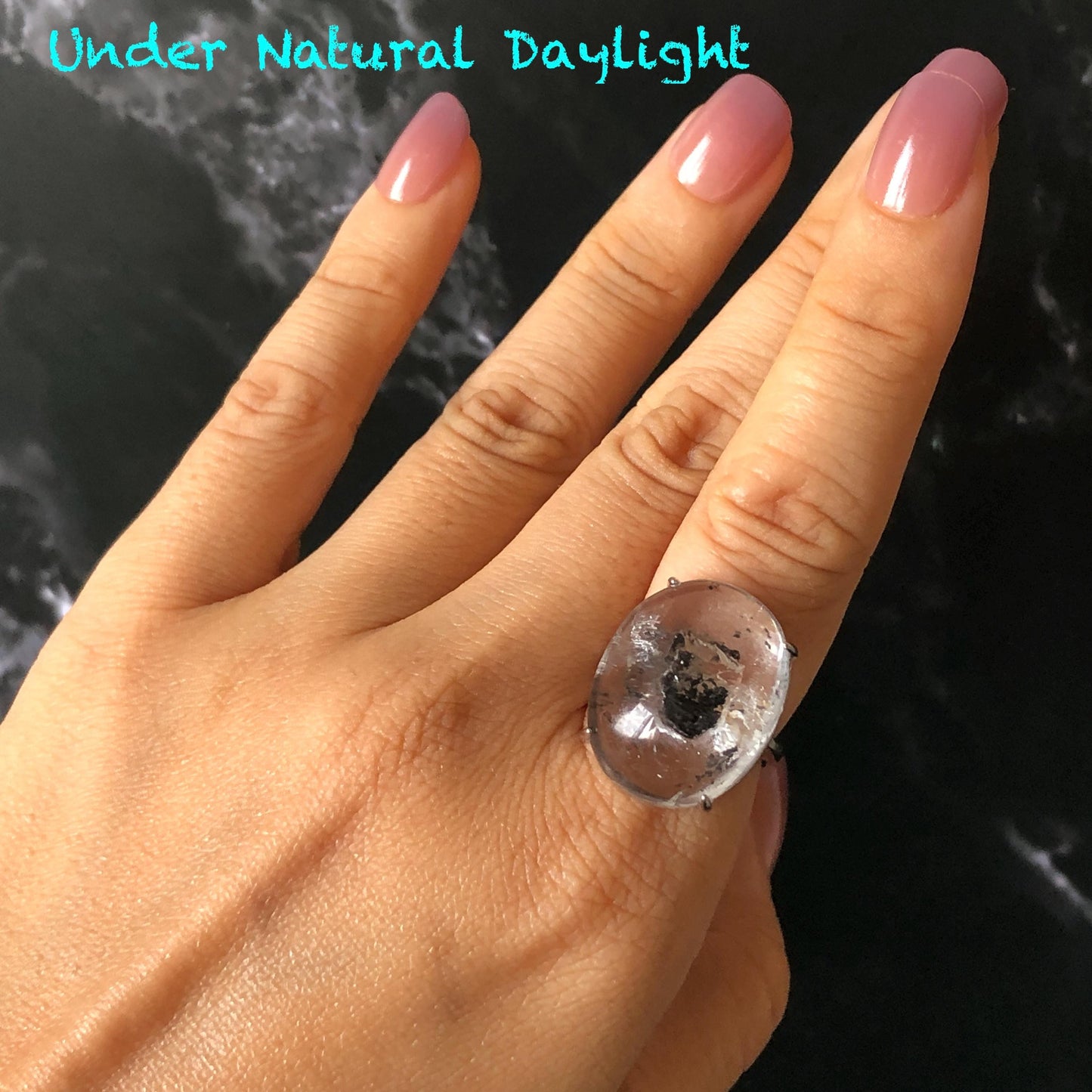 Enhydro Quartz (Herkimer Diamond) S925 Silver Adjustable Ring: Rare Moving Black Tourmaline flakes Inclusion Polished Crystal men Statement Ring for Women ring crystal band ring crystal cocktail ring crystal stackable ring 7 chakra crystal ring meditation crystal healing stone birthstone silver ring ring for men rainbow quartz minerals specimen inclusion quartz tourmaline inclusion quick sand inclusion water inclusion cocktail ring stackable ring enhydro crystal ring untreated crystal