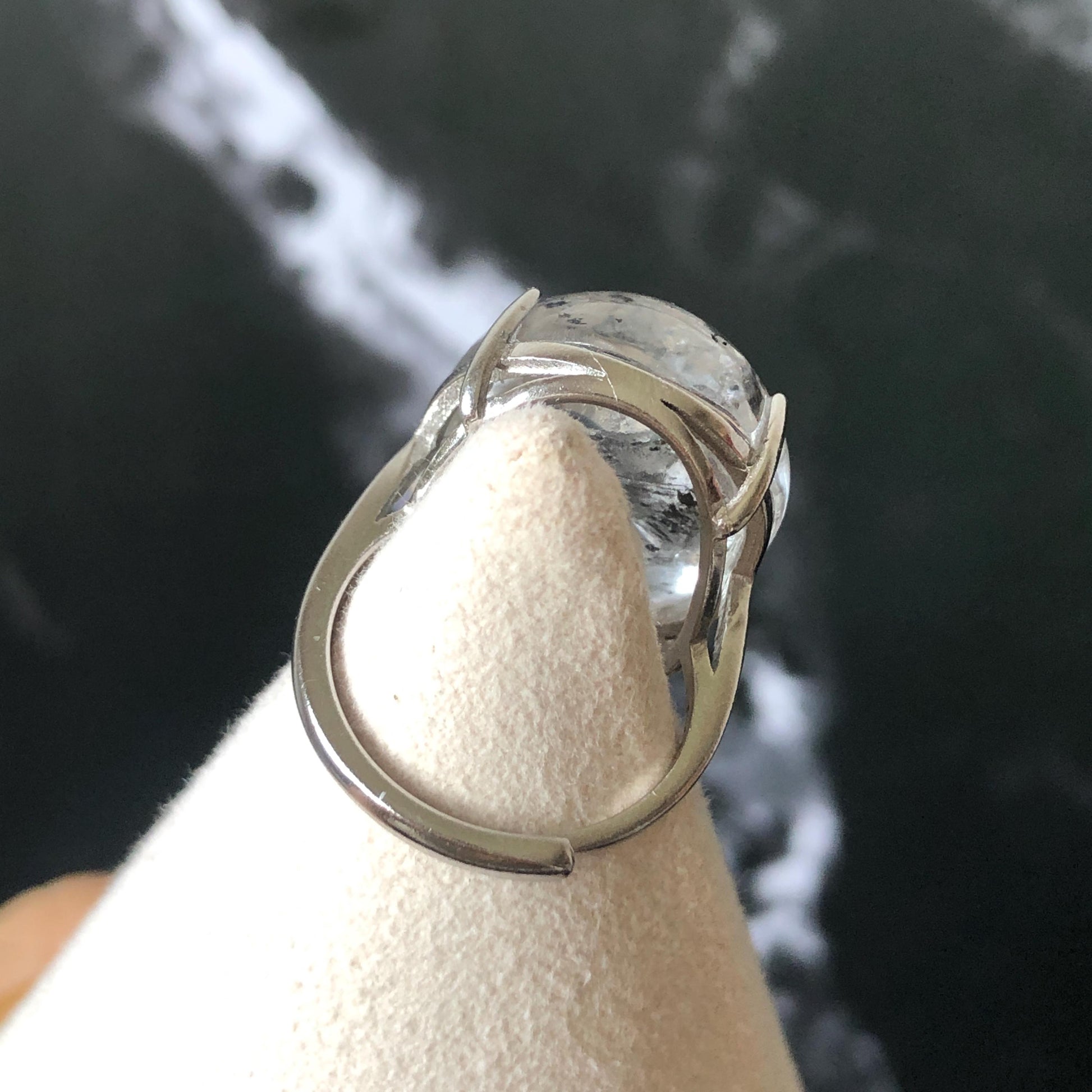 Enhydro Quartz (Herkimer Diamond) S925 Silver Adjustable Ring: Rare Moving Black Tourmaline flakes Inclusion Polished Crystal men Statement Ring for Women ring crystal band ring crystal cocktail ring crystal stackable ring 7 chakra crystal ring meditation crystal healing stone birthstone silver ring ring for men rainbow quartz minerals specimen inclusion quartz tourmaline inclusion quick sand inclusion water inclusion cocktail ring stackable ring enhydro crystal ring untreated crystal