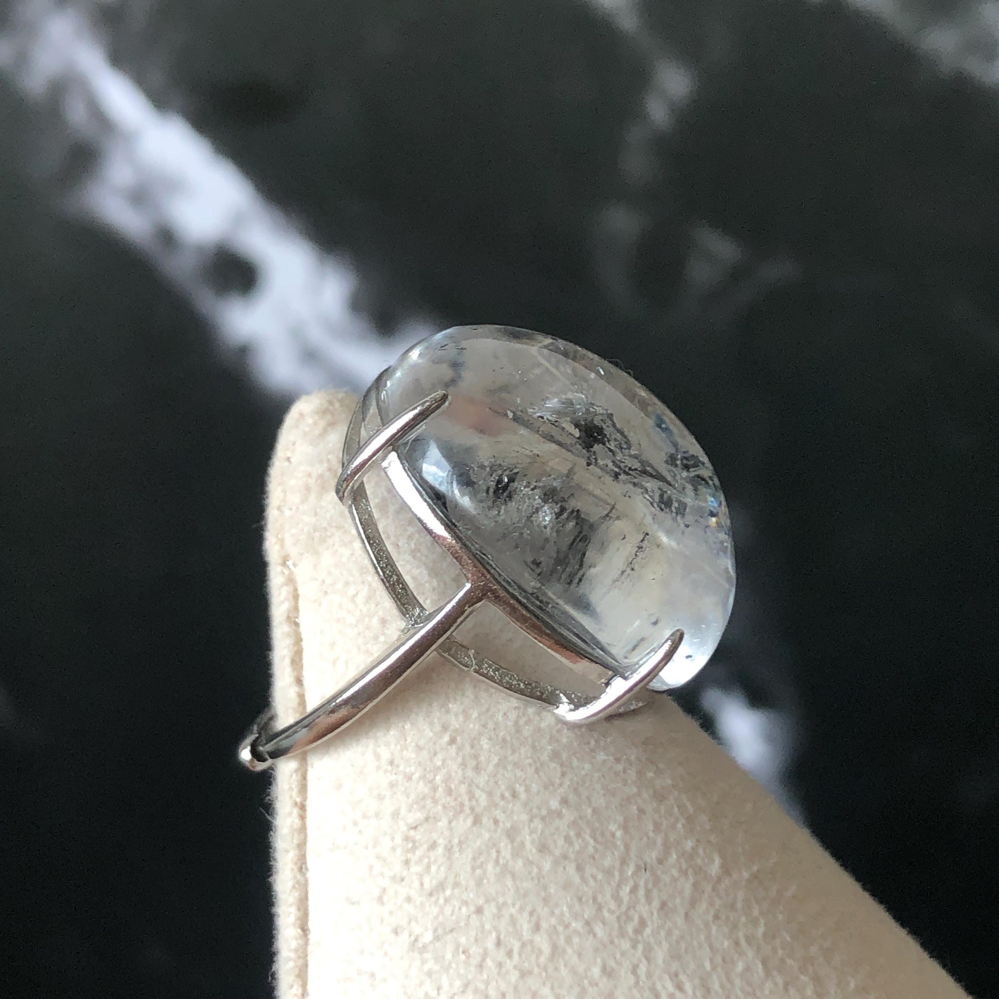 Enhydro Quartz (Herkimer Diamond) S925 Silver Adjustable Ring: Rare Moving Black Tourmaline flakes Inclusion Polished Crystal men Statement Ring for Women ring crystal band ring crystal cocktail ring crystal stackable ring 7 chakra crystal ring meditation crystal healing stone birthstone silver ring ring for men rainbow quartz minerals specimen inclusion quartz tourmaline inclusion quick sand inclusion water inclusion cocktail ring stackable ring enhydro crystal ring untreated crystal