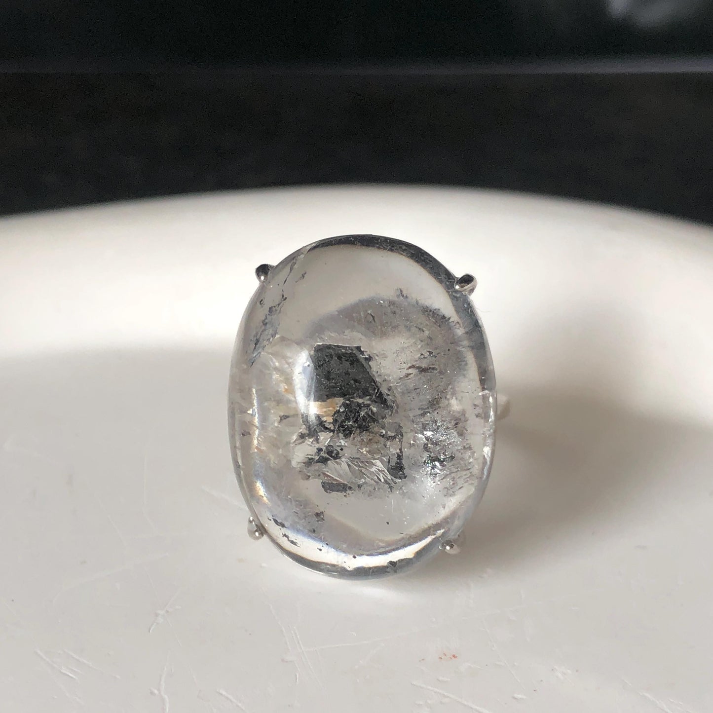 Enhydro Quartz (Herkimer Diamond) S925 Silver Adjustable Ring: Rare Moving Black Tourmaline flakes Inclusion Polished Crystal men Statement Ring for Women ring crystal band ring crystal cocktail ring crystal stackable ring 7 chakra crystal ring meditation crystal healing stone birthstone silver ring ring for men rainbow quartz minerals specimen inclusion quartz tourmaline inclusion quick sand inclusion water inclusion cocktail ring stackable ring enhydro crystal ring untreated crystal