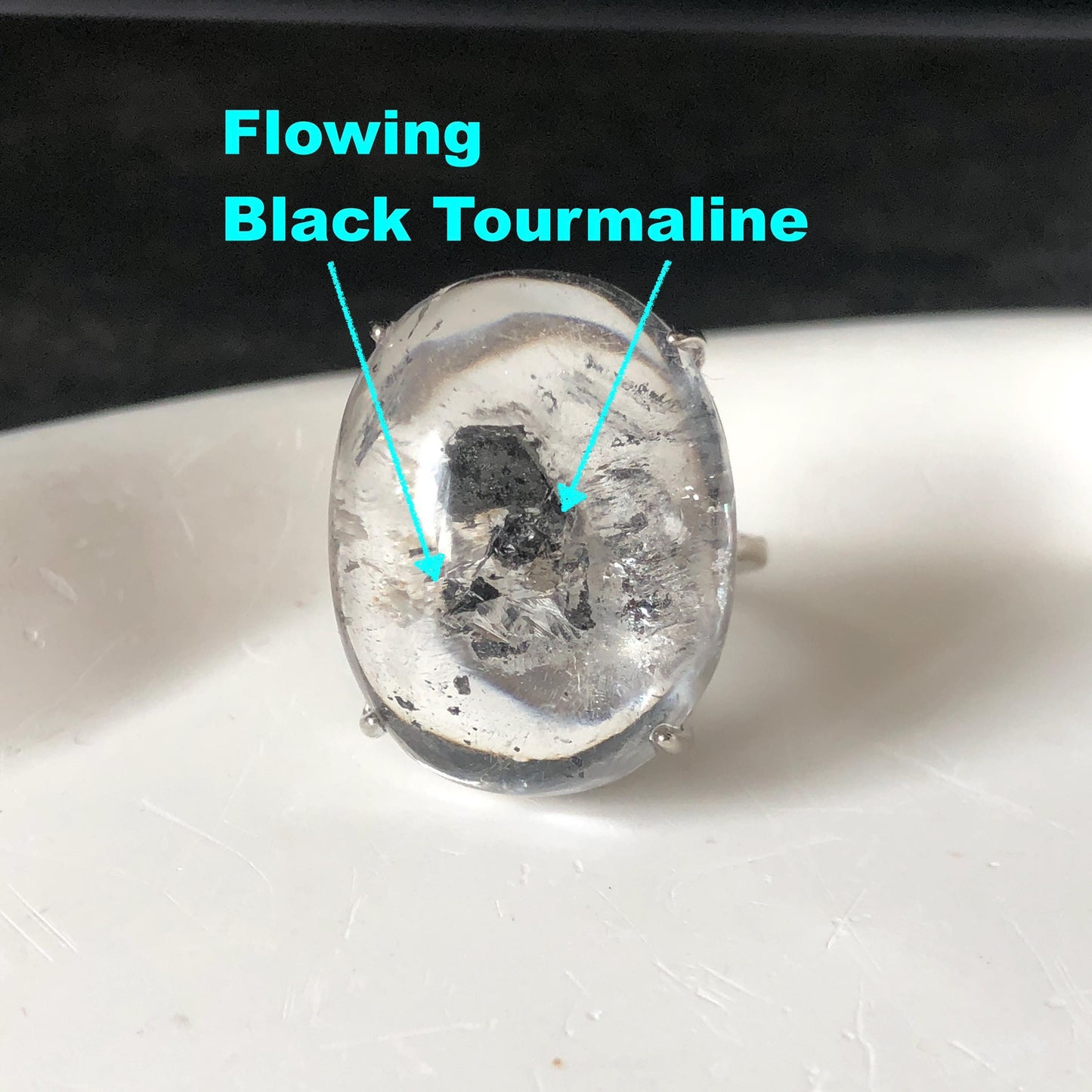 Enhydro Quartz (Herkimer Diamond) S925 Silver Adjustable Ring: Rare Moving Black Tourmaline flakes Inclusion Polished Crystal men Statement Ring for Women ring crystal band ring crystal cocktail ring crystal stackable ring 7 chakra crystal ring meditation crystal healing stone birthstone silver ring ring for men rainbow quartz minerals specimen inclusion quartz tourmaline inclusion quick sand inclusion water inclusion cocktail ring stackable ring enhydro crystal ring untreated crystal