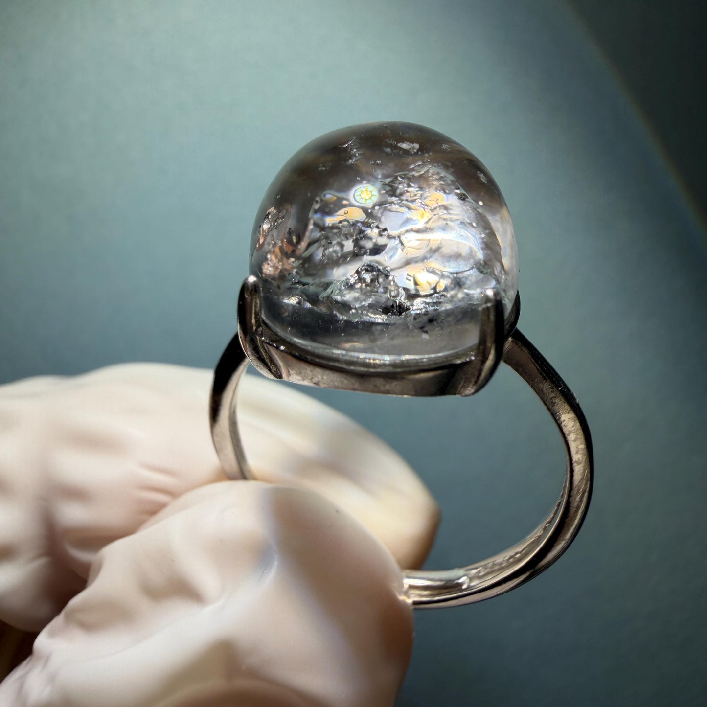 Enhydro Quartz (Herkimer Diamond) S925 Silver Adjustable Ring: Rare Moving Black Tourmaline & Shifting Bubble Inclusion Polished Crystal Statement Ring for Women ring crystal band ring crystal cocktail ring crystal stackable ring 7 chakra crystal ring meditation crystal healing stone birthstone silver ring ring for men rainbow quartz minerals specimen inclusion quartz tourmaline inclusion quick sand inclusion water inclusion cocktail ring stackable ring enhydro crystal ring untreated crystal