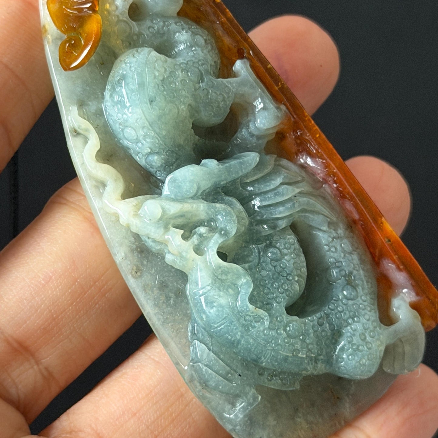 Xiu Jade Dragon Hand Carved Pendant Adjustable Necklace: Natural Serpentine Multicolour Greenish Blue, Yellow and Brown Jade Hand carved Charm | Power & Wealth | Stone Crystal Gemstone Jewellery gift for her gift for him hand engraved jade handcrafted jade charm blue jade green jade yellow jade brown jade red jade multicolor jade relief carving 3D stone carving dragon carving antique pendant asian vintage charm lucky charm big pendant   certificate jade untreat real jade dragon lover gift