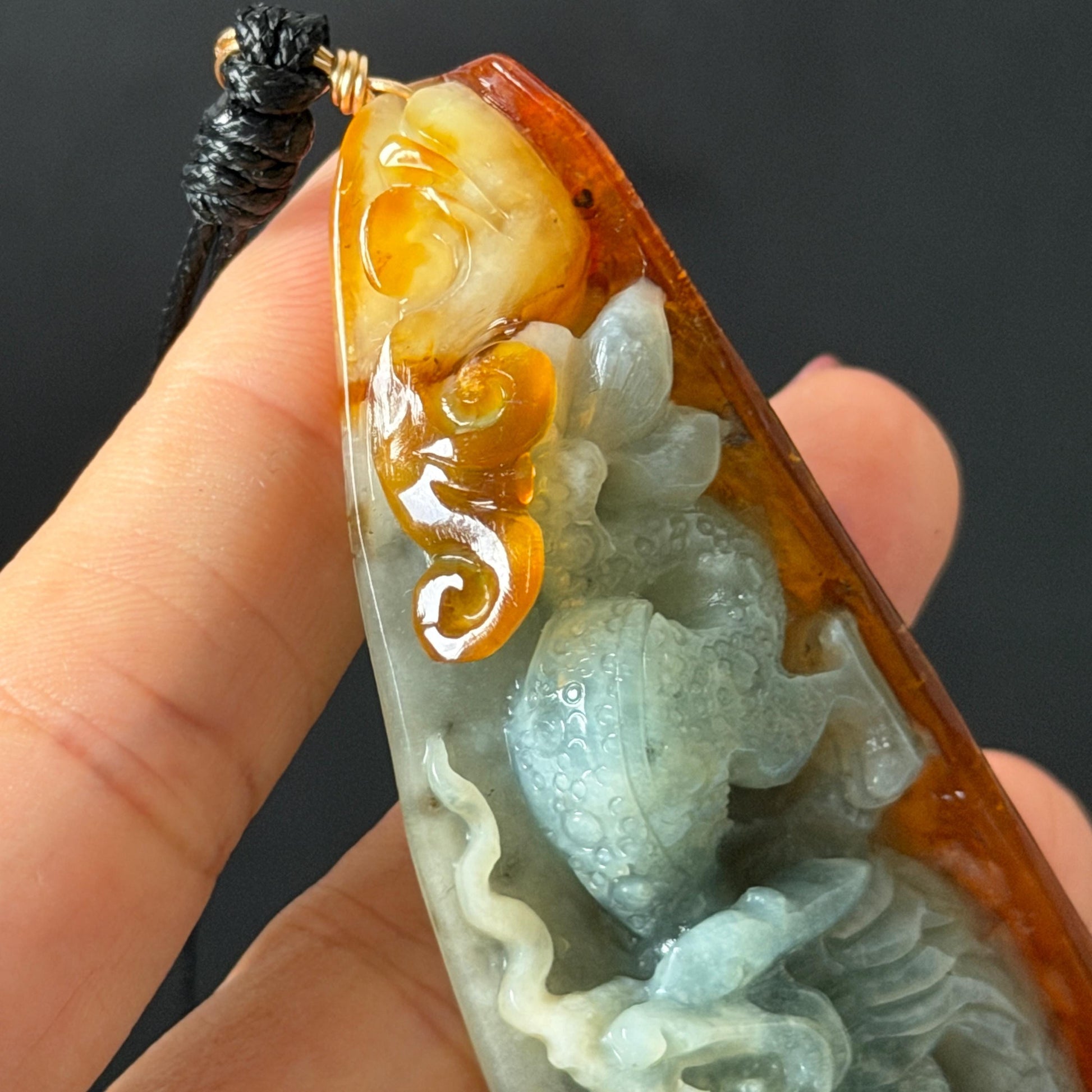 Xiu Jade Dragon Hand Carved Pendant Adjustable Necklace: Natural Serpentine Multicolour Greenish Blue, Yellow and Brown Jade Hand carved Charm | Power & Wealth | Stone Crystal Gemstone Jewellery gift for her gift for him hand engraved jade handcrafted jade charm blue jade green jade yellow jade brown jade red jade multicolor jade relief carving 3D stone carving dragon carving antique pendant asian vintage charm lucky charm big pendant   certificate jade untreat real jade dragon lover gift