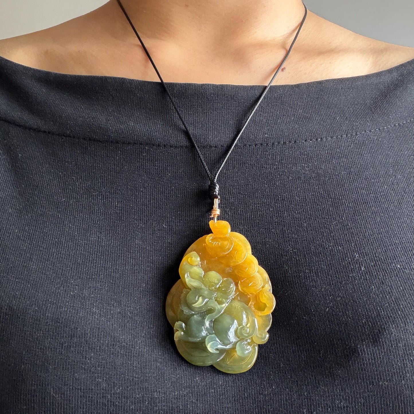 Xiu Jade Pixiu Hand Carved Pendant Adjustable Necklace: Natural Serpentine Yellow & Green Jade Hand Engraved Charm | Abundance & Wealth | Stone Crystal Gemstone Jewellery gift for her gift for him hand engraved jade handcrafted jade charm blue jade green jade yellow jade brown jade red jade multicolor jade relief carving 3D stone carving pixiu carving antique pendant asian vintage charm lucky charm big pendant certificate jade untreat real jade pixiu lover gift