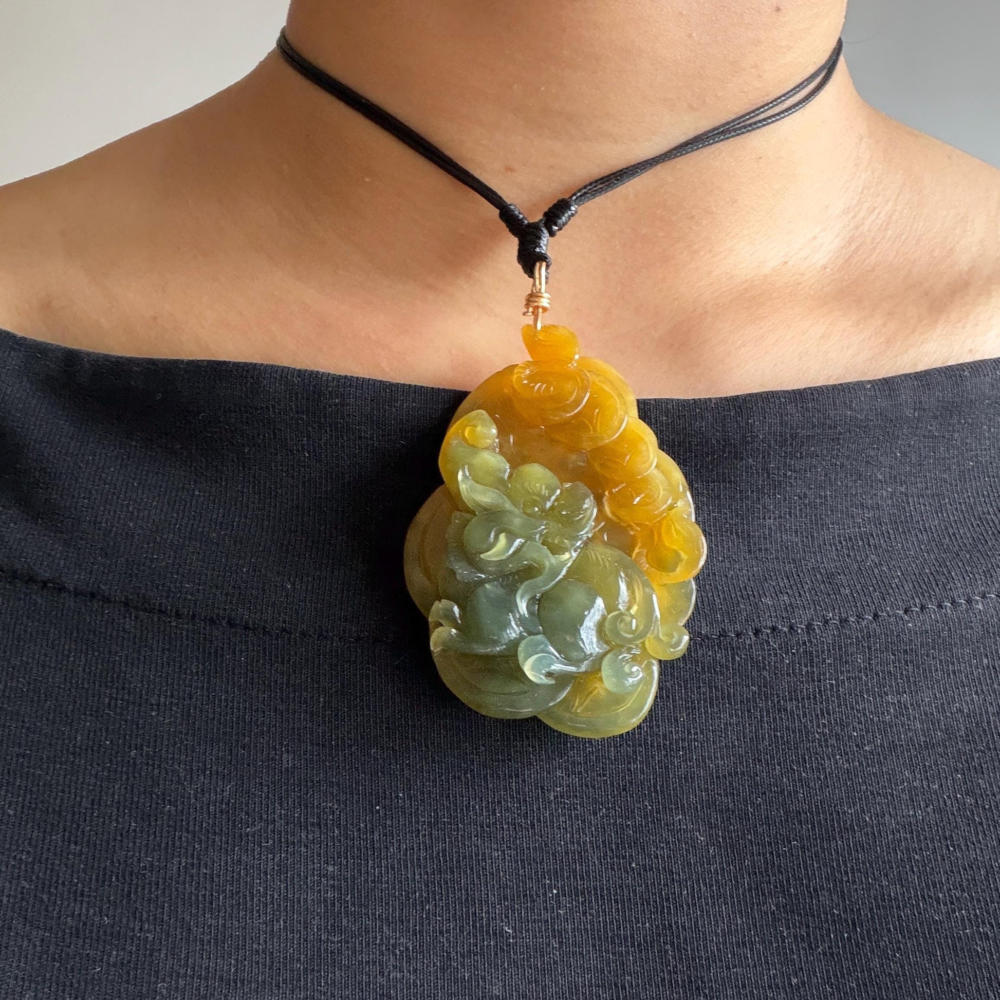 Xiu Jade Pixiu Hand Carved Pendant Adjustable Necklace: Natural Serpentine Yellow & Green Jade Hand Engraved Charm | Abundance & Wealth | Stone Crystal Gemstone Jewellery gift for her gift for him hand engraved jade handcrafted jade charm blue jade green jade yellow jade brown jade red jade multicolor jade relief carving 3D stone carving pixiu carving antique pendant asian vintage charm lucky charm big pendant certificate jade untreat real jade pixiu lover gift