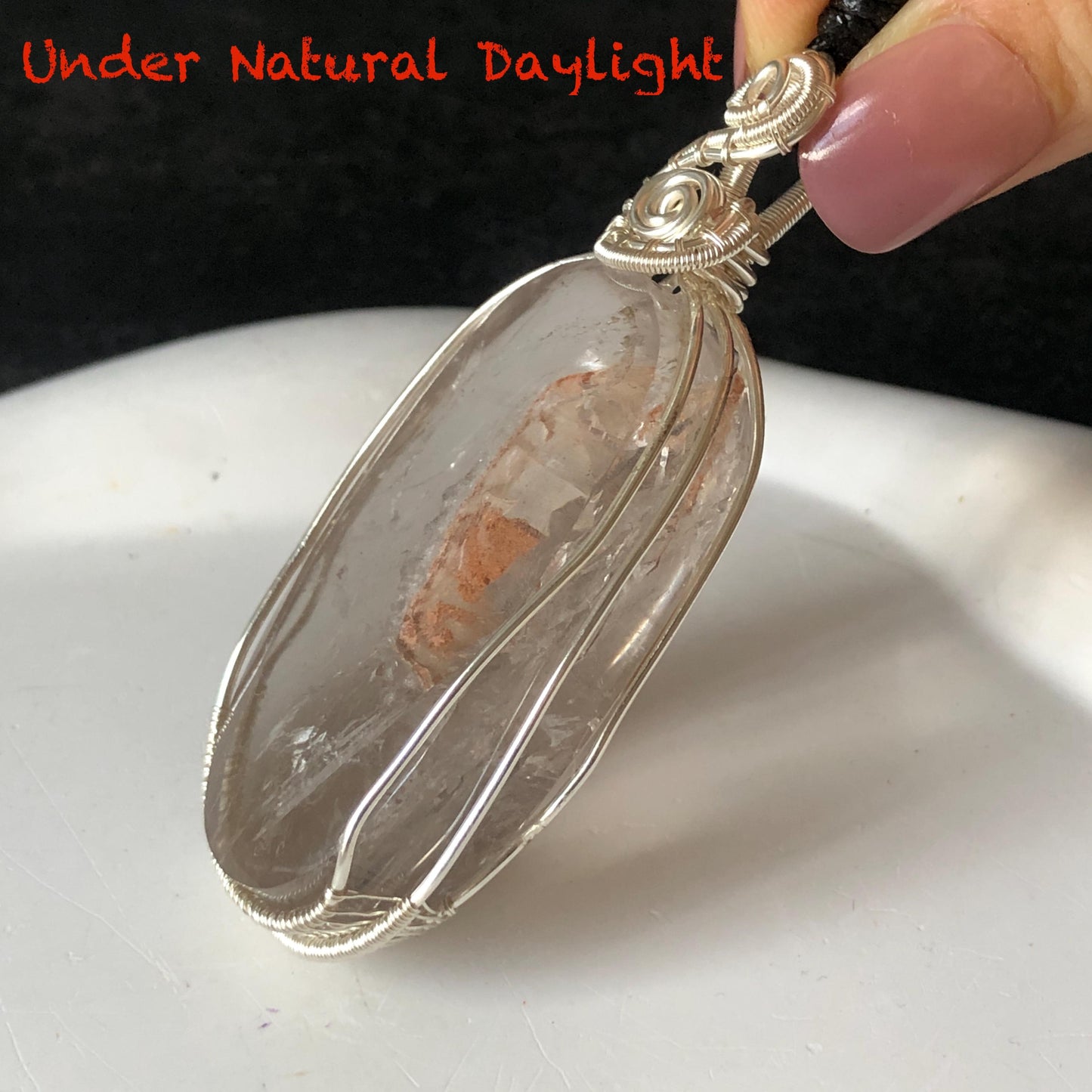 Rare Found! Enhydro Quartz Moving Dried Red Sand: Polished Inclusion Crystal Wrapped Wire Pendant Adjustable Necklace Palm Stone gift for her enhydro quartz sand water-fall pendant necklace choker gemstone charm stone pendant choker polished stone pendant crystal charm birthstone men necklace chakra crystal minerals specimen silver wire wrapped pendant inclusion crystal inclusion crystal sediment stone dirt inclusion quick sand inclusion chakra stone meditation crystal birthstone necklce