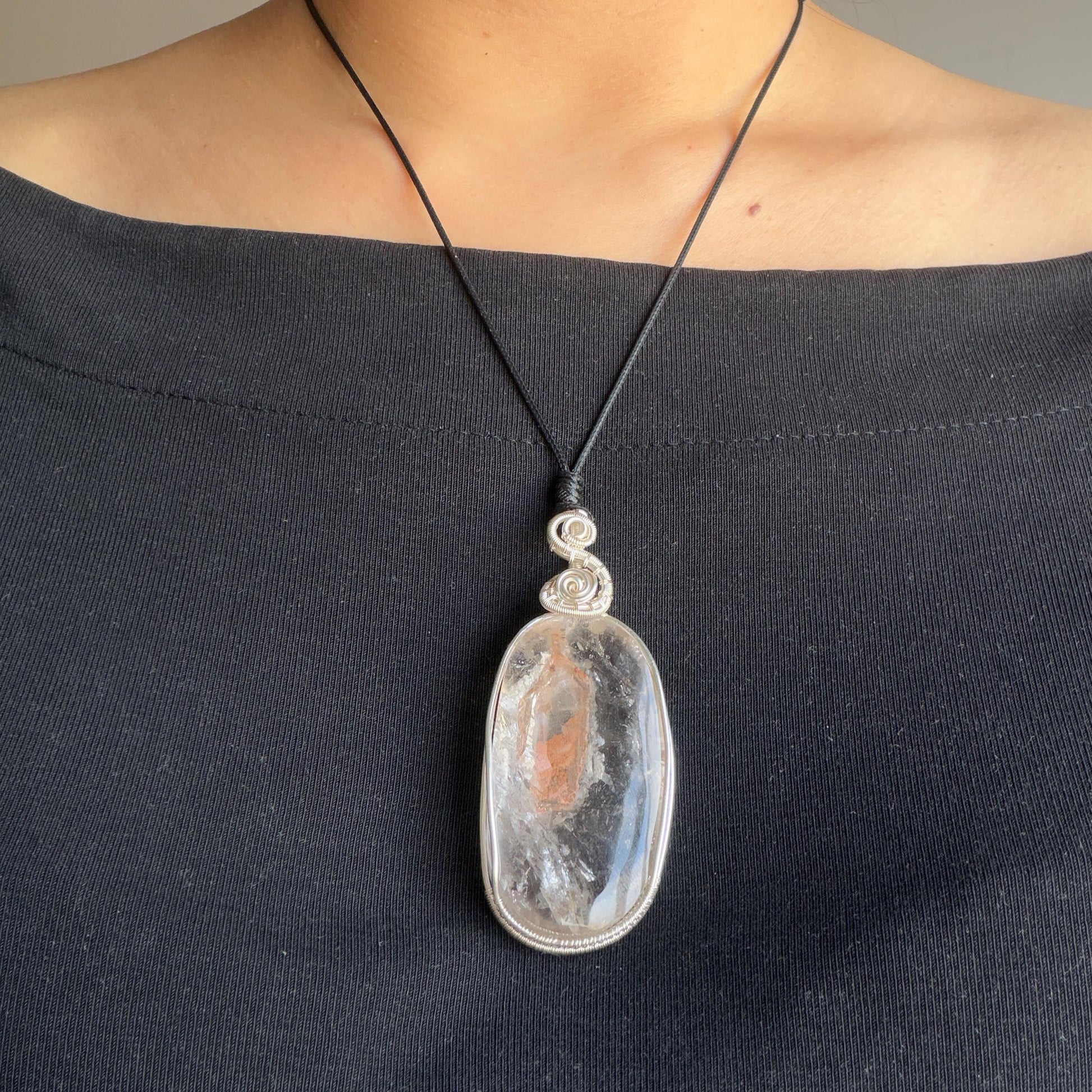 Rare Found! Enhydro Quartz Moving Dried Red Sand: Polished Inclusion Crystal Wrapped Wire Pendant Adjustable Necklace Palm Stone gift for her enhydro quartz sand water-fall pendant necklace choker gemstone charm stone pendant choker polished stone pendant crystal charm birthstone men necklace chakra crystal minerals specimen silver wire wrapped pendant inclusion crystal inclusion crystal sediment stone dirt inclusion quick sand inclusion chakra stone meditation crystal birthstone necklce