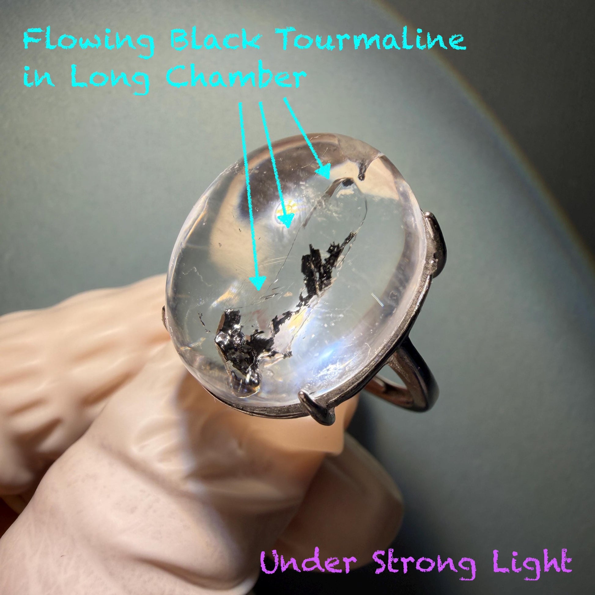 Enhydro Quartz (Herkimer Diamond) S925 Silver Adjustable Ring: Rare Moving Black Tourmaline Inclusion Polished Crystal Statement Ring for Women ring crystal band ring crystal cocktail ring crystal stackable ring 7 chakra crystal ring meditation crystal healing stone birthstone silver ring ring for men rainbow quartz minerals specimen inclusion quartz tourmaline inclusion quick sand inclusion water inclusion cocktail ring stackable ring enhydro crystal ring men statement ring untreated crystal