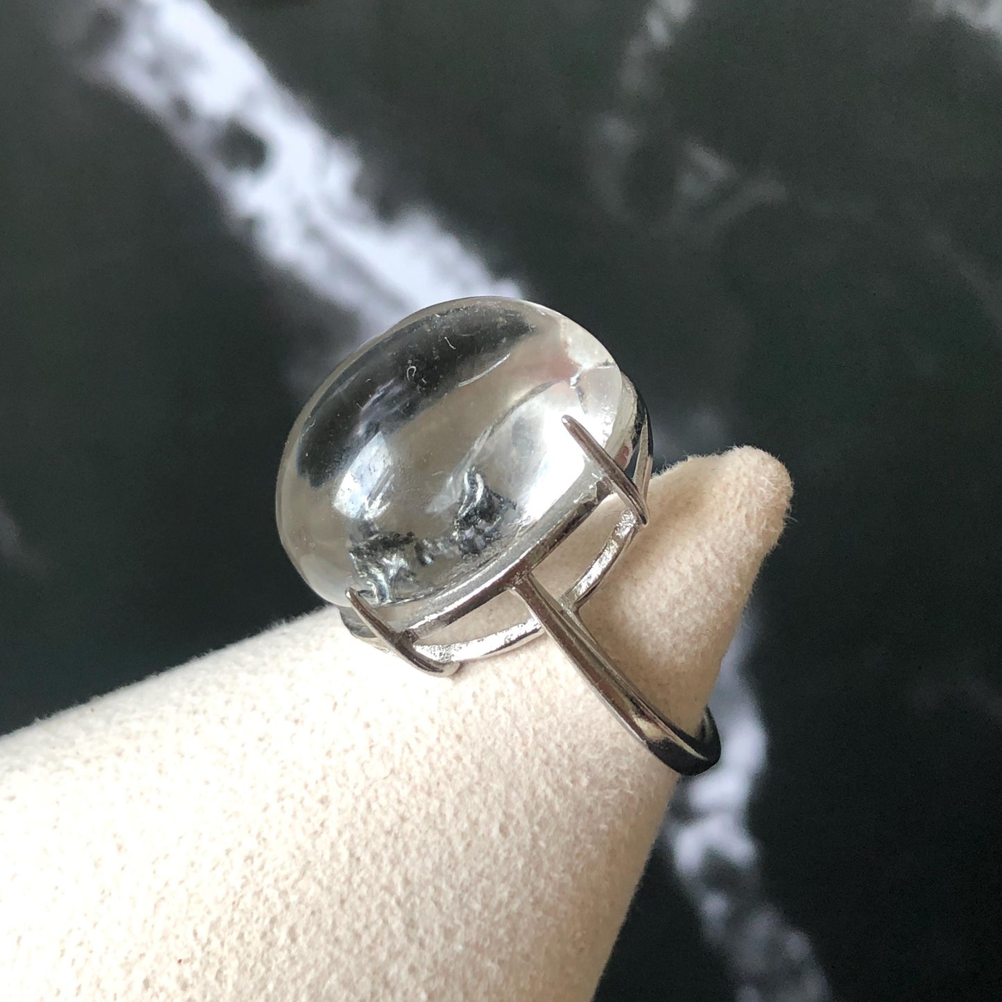 Enhydro Quartz (Herkimer Diamond) S925 Silver Adjustable Ring: Rare Moving Black Tourmaline Inclusion Polished Crystal Statement Ring for Women ring crystal band ring crystal cocktail ring crystal stackable ring 7 chakra crystal ring meditation crystal healing stone birthstone silver ring ring for men rainbow quartz minerals specimen inclusion quartz tourmaline inclusion quick sand inclusion water inclusion cocktail ring stackable ring enhydro crystal ring men statement ring untreated crystal